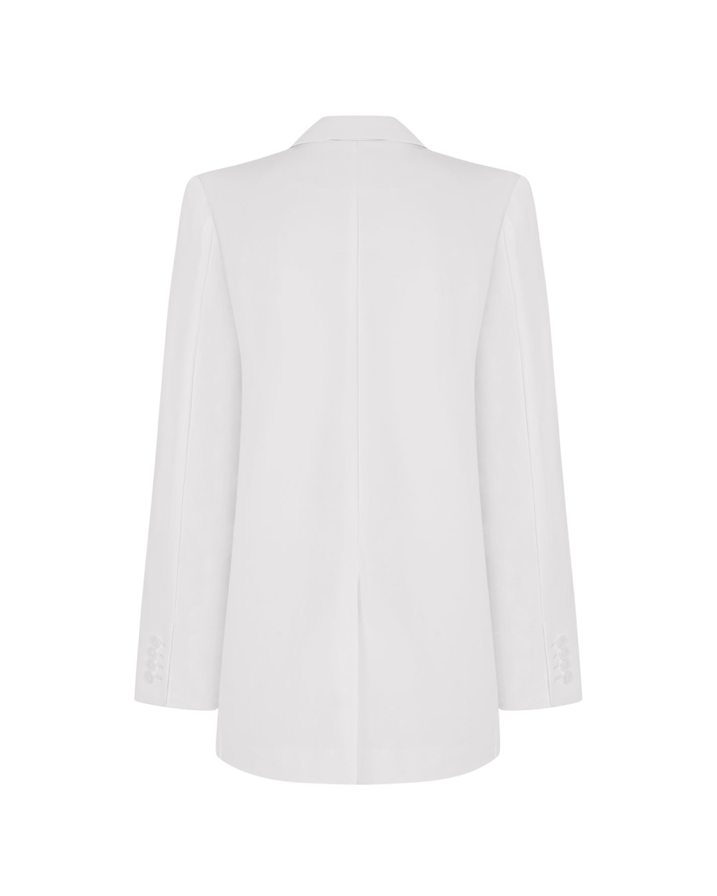Back view of tailored white blazer for women