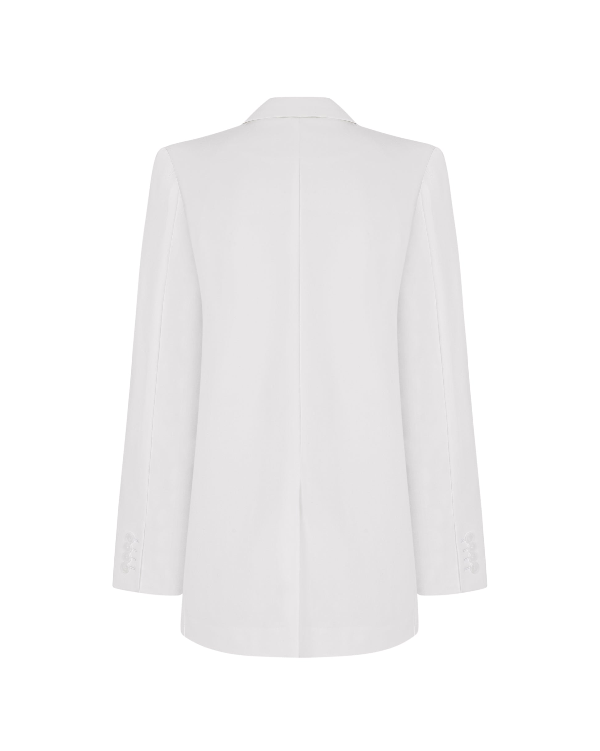 Back view of tailored white blazer for women