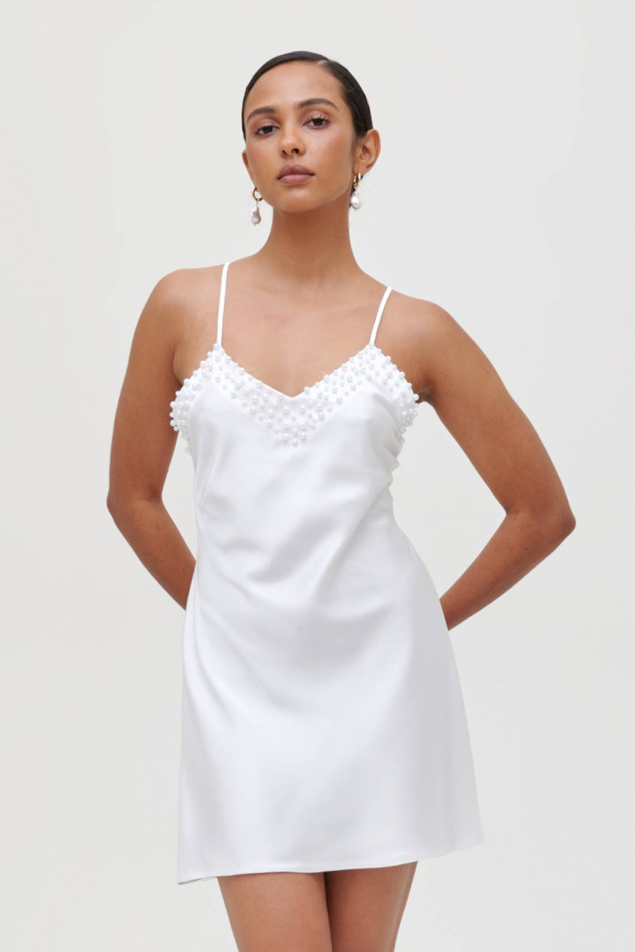 White pearl mini dress