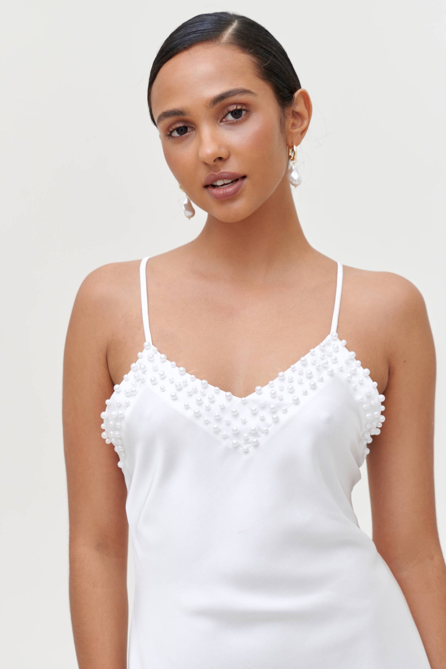 White pearl mini dress