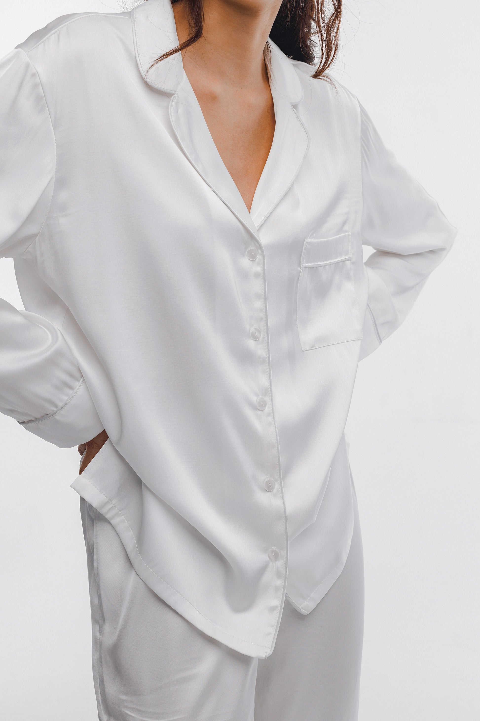 White silk pajamas