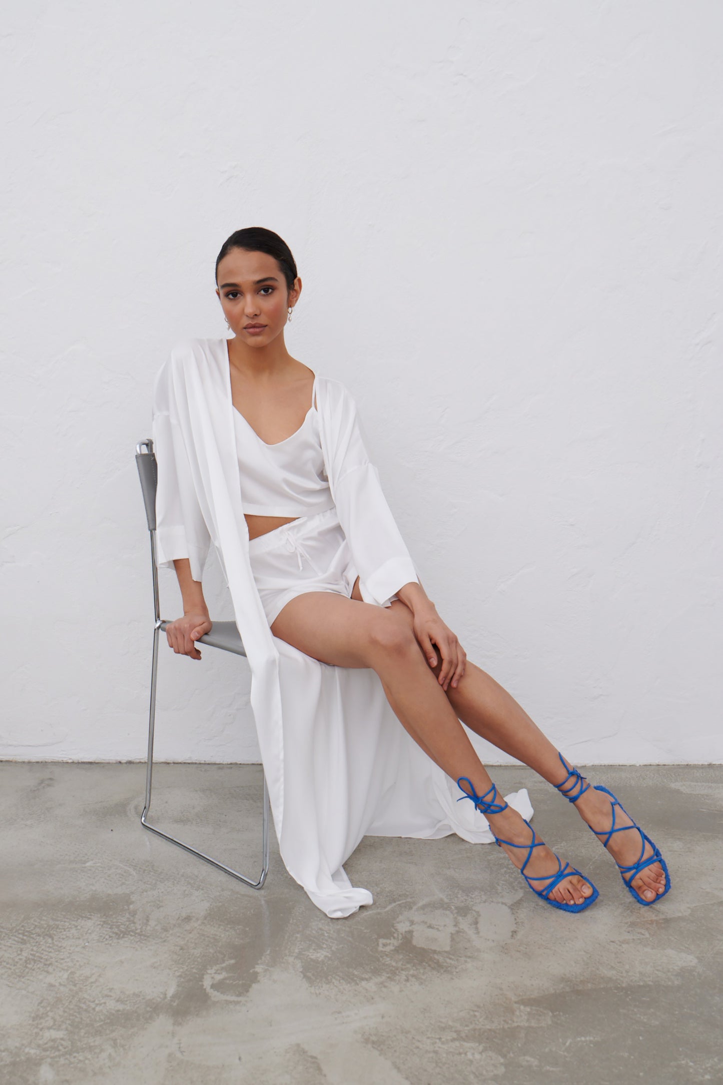 White Satin Pajamas – Elegant 2-Piece Camisole & Shorts Set