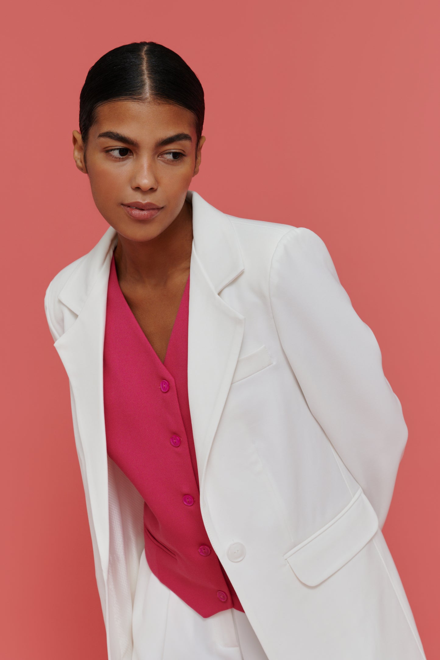 Pink Vest – Women’s Suit Waistcoat with V-Neck & Pocket Details