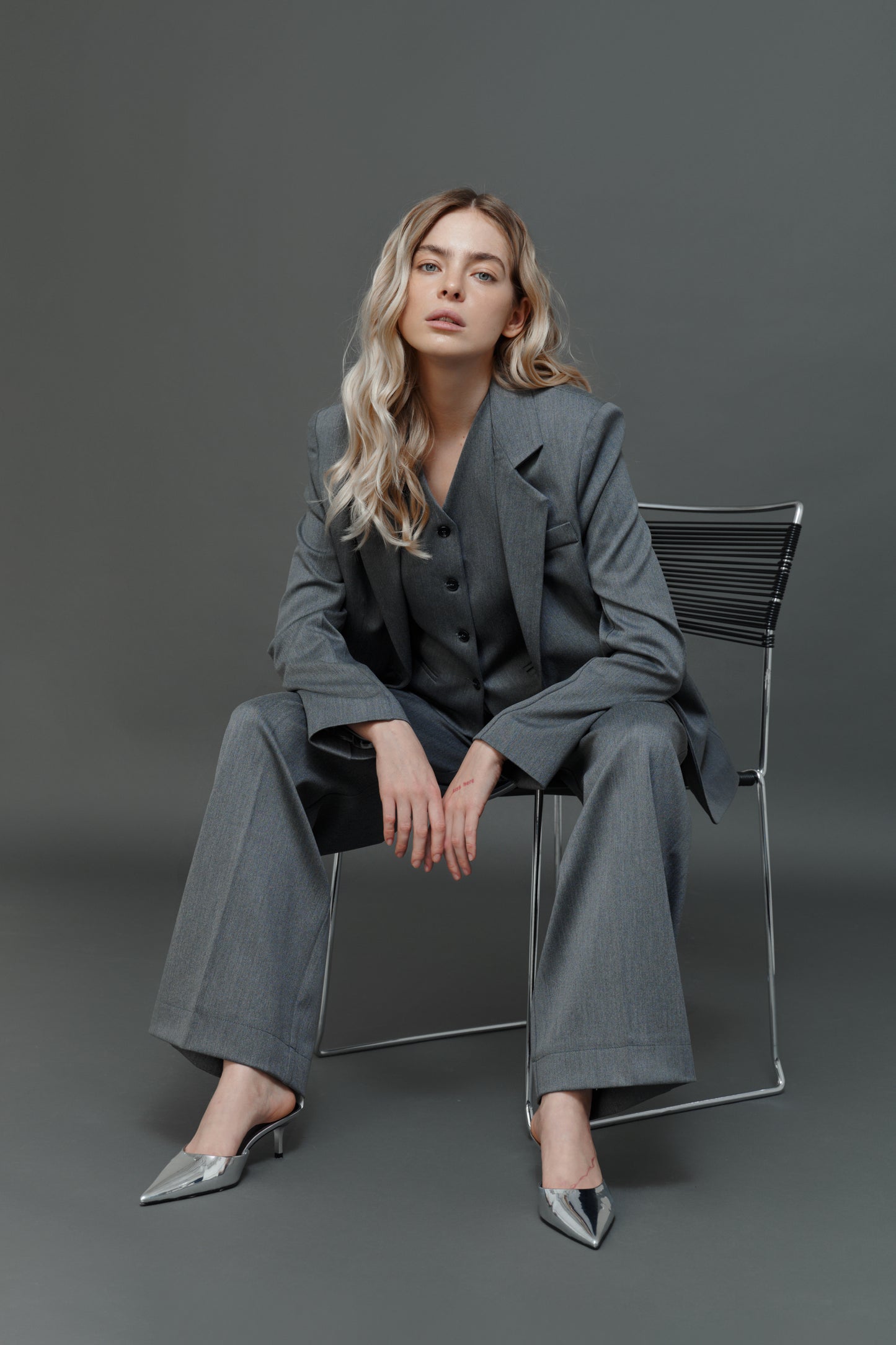 Gray Palazzo Pants – Wide-Leg High Rise Suit Trousers for Women