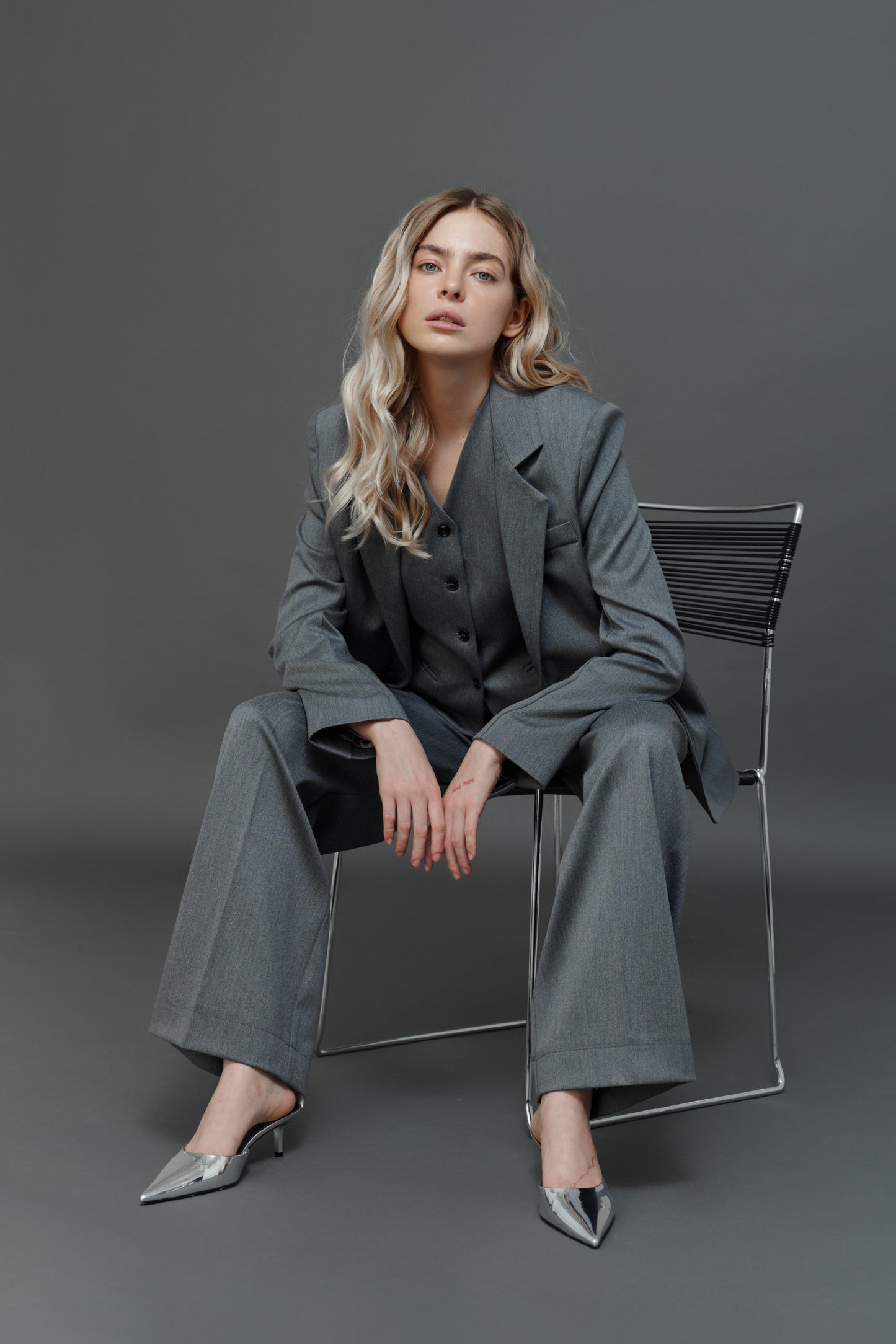 Gray Palazzo Pants – Wide-Leg High Rise Suit Trousers for Women