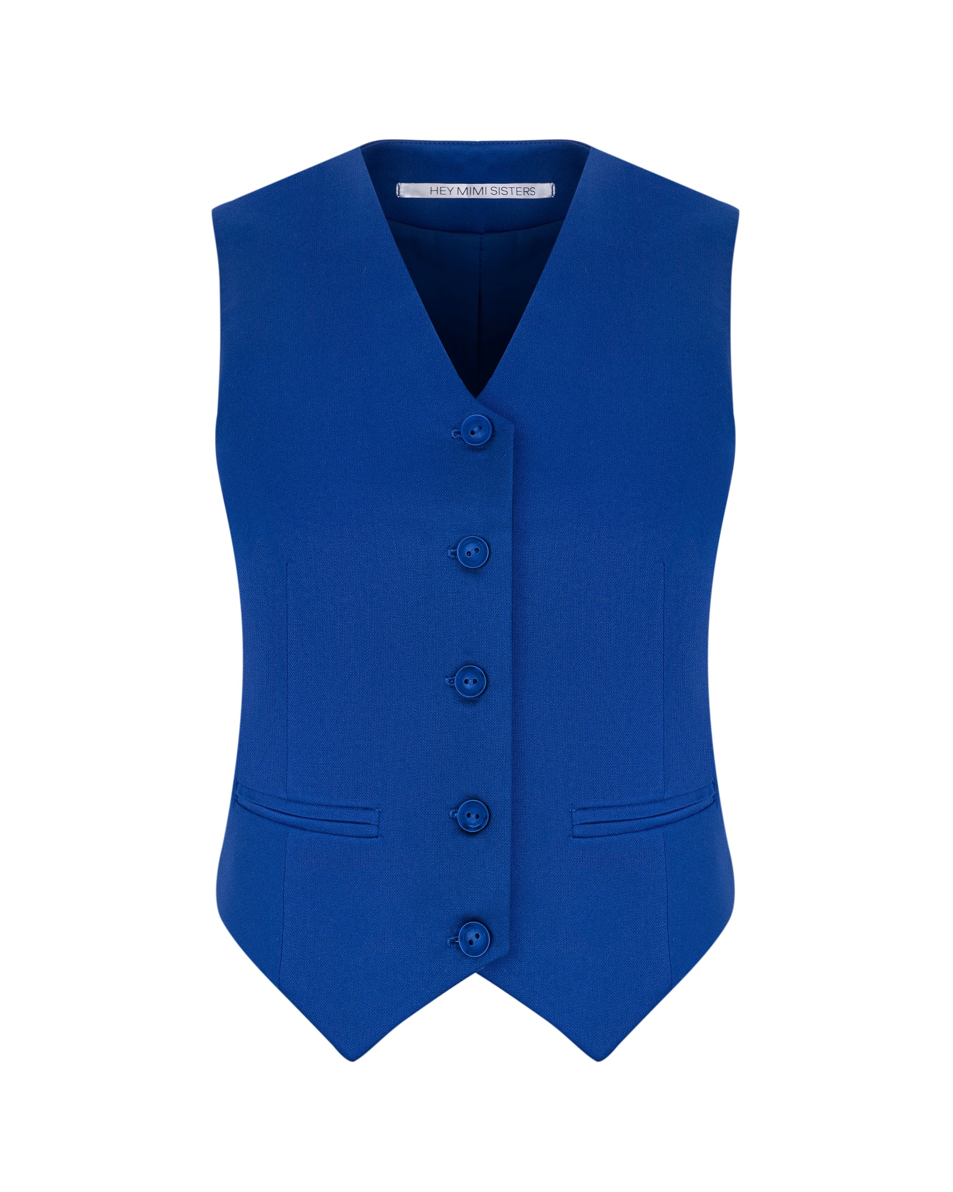 Electric Vest front view – tailored blue waistcoat