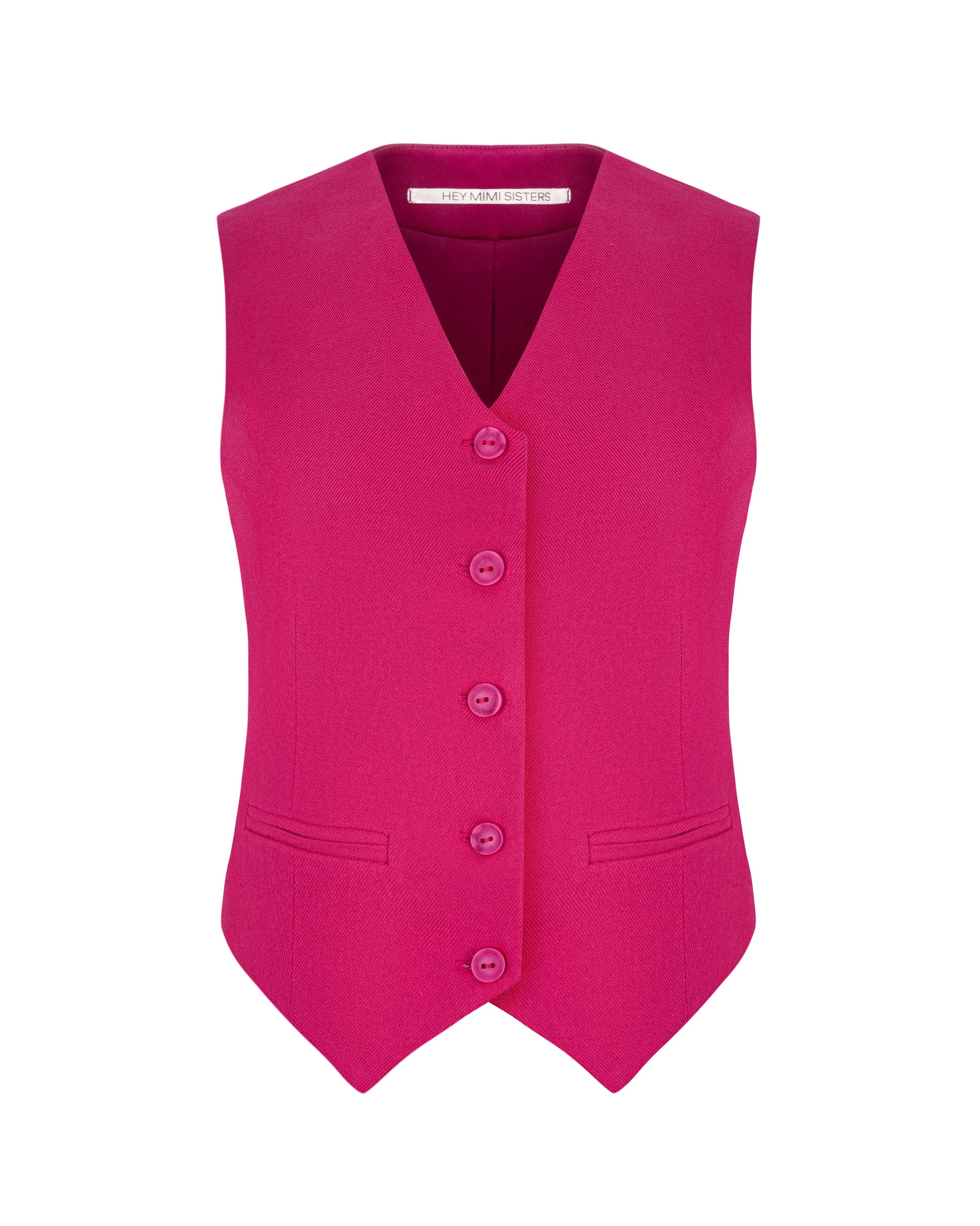 Pink Vest front view – tailored women’s waistcoat