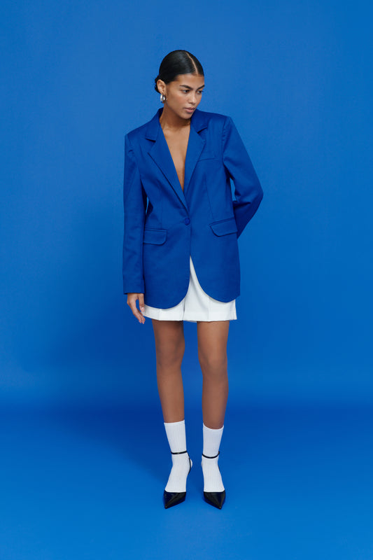 Electric Blazer front view – oversized tailored women’s jacket