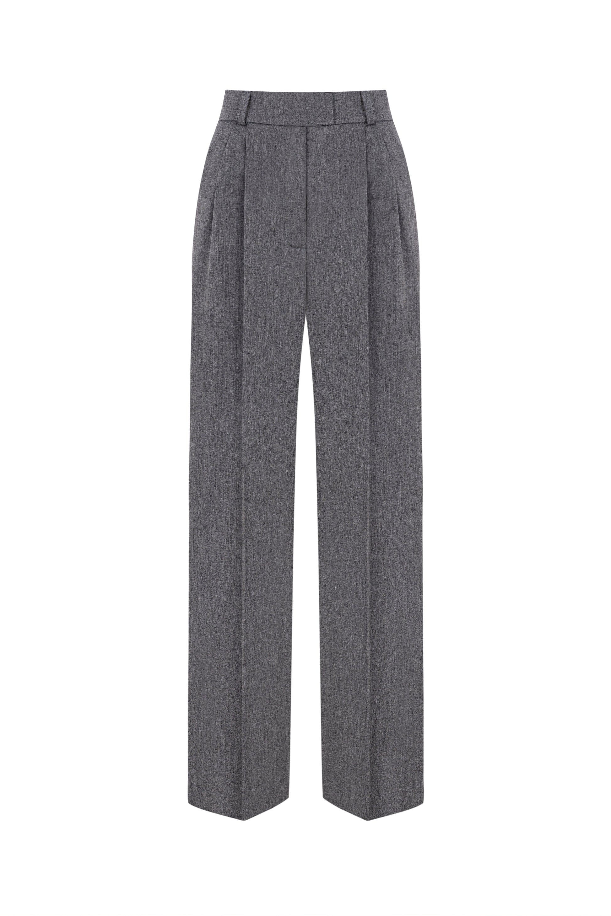 Elegant wide-leg gray palazzo trousers high rise.