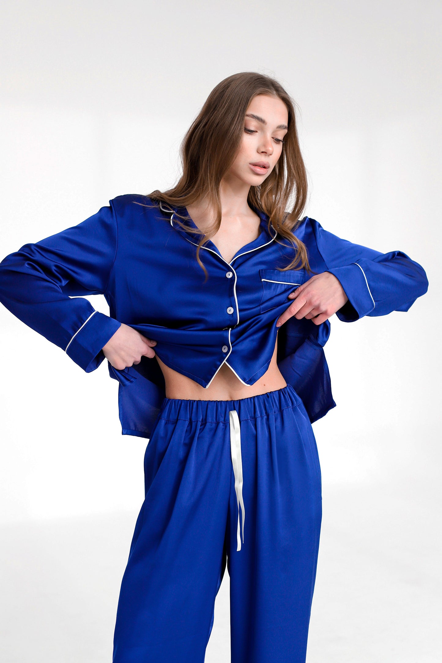 Dark blue satin pajamas