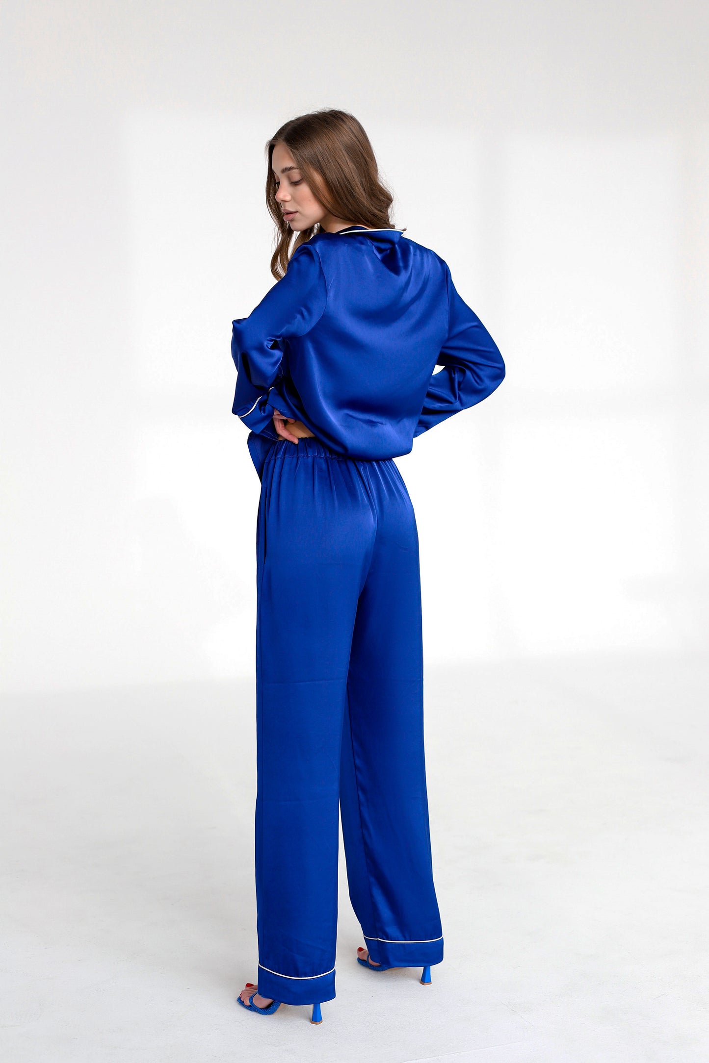 Dark blue satin pajamas