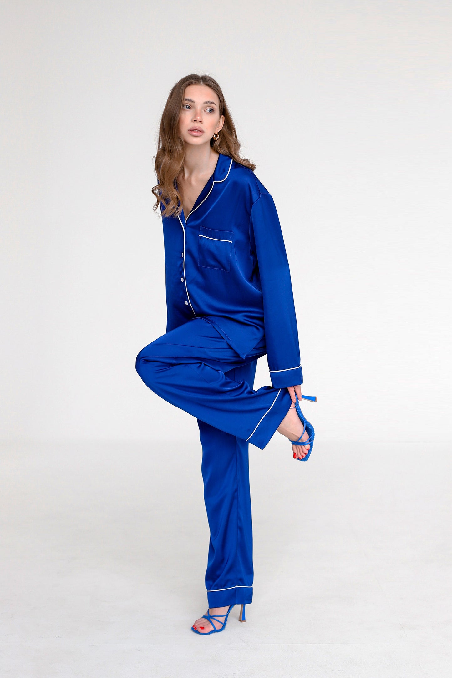 Dark blue satin pajamas