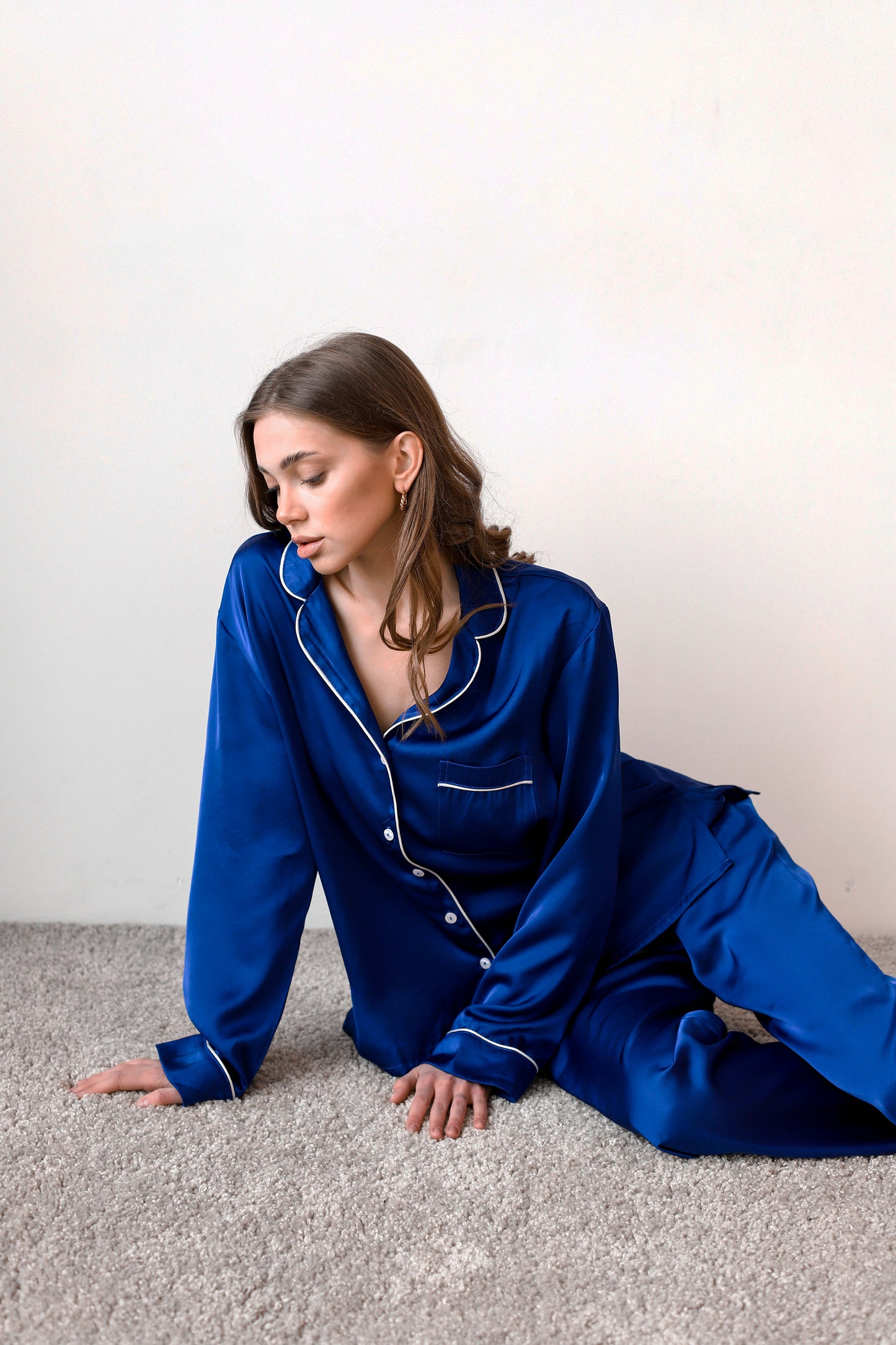 Dark blue satin pajamas