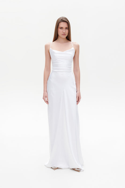 White Slip Maxi Dress front view – satin elegant long white dress
