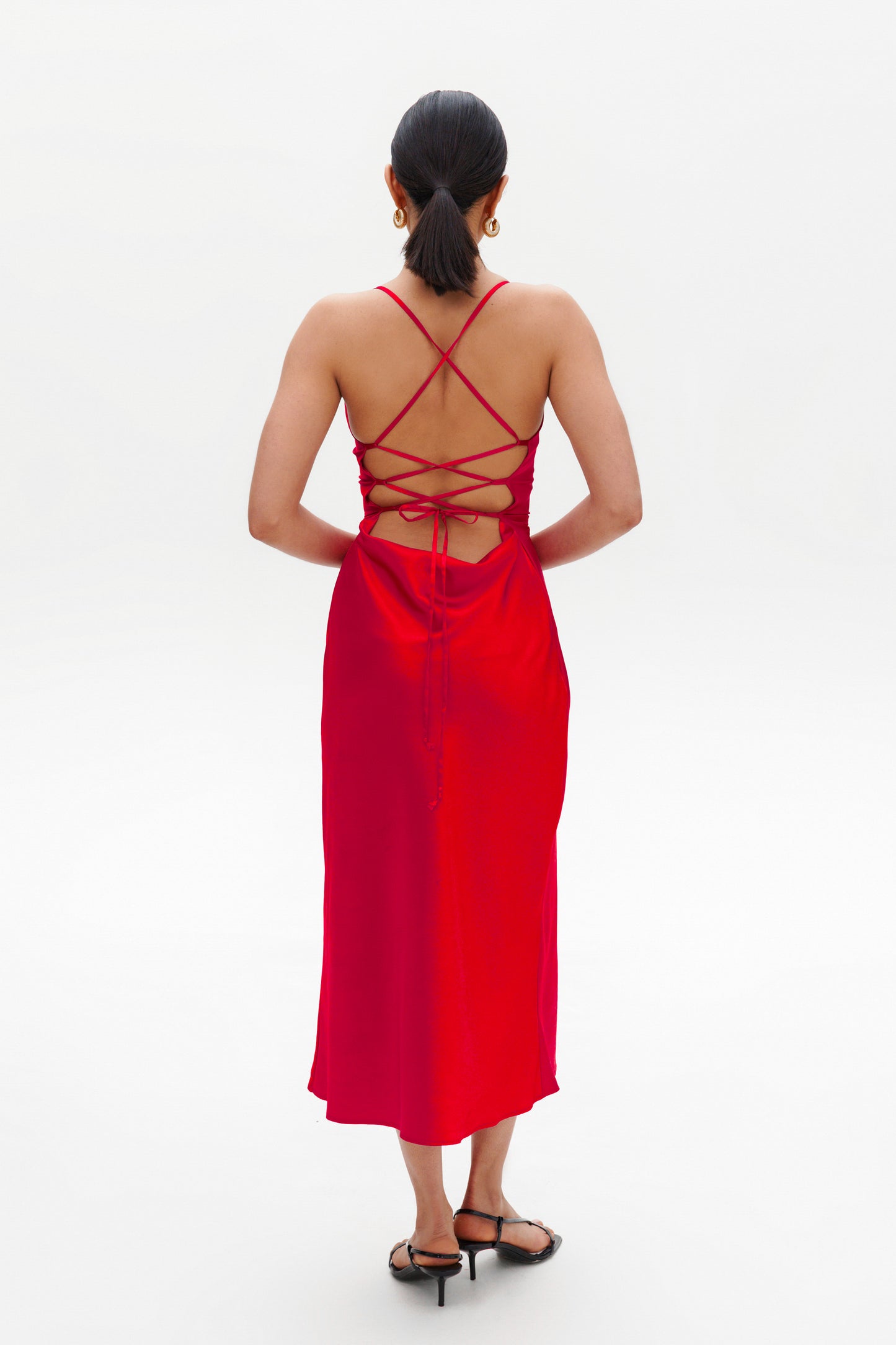 Red slip dress