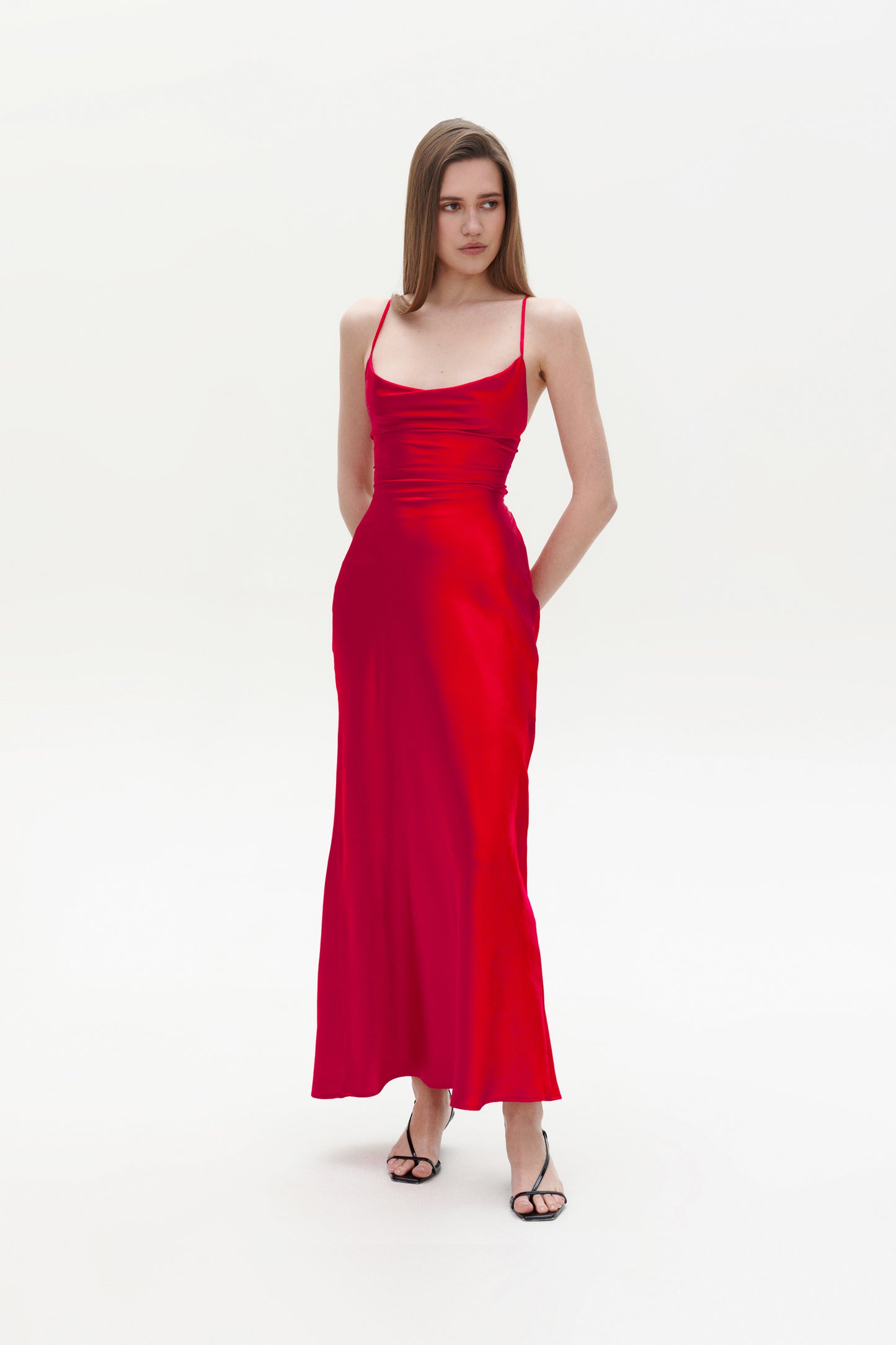 Red slip dress