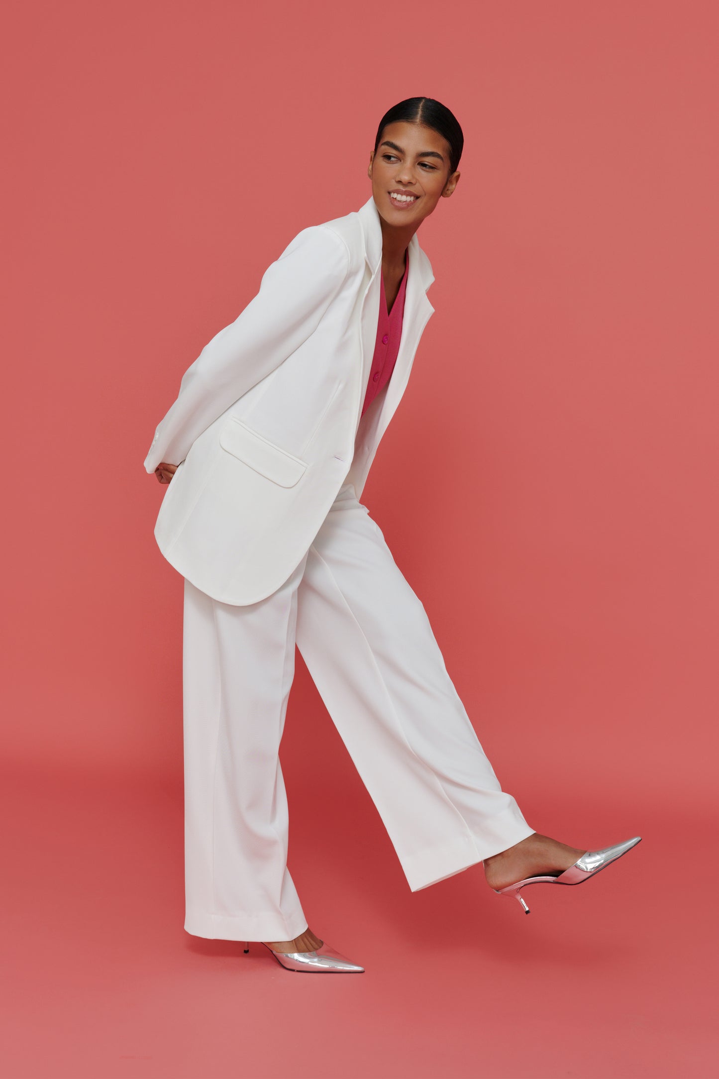 white palazzo pants wide leg high rise