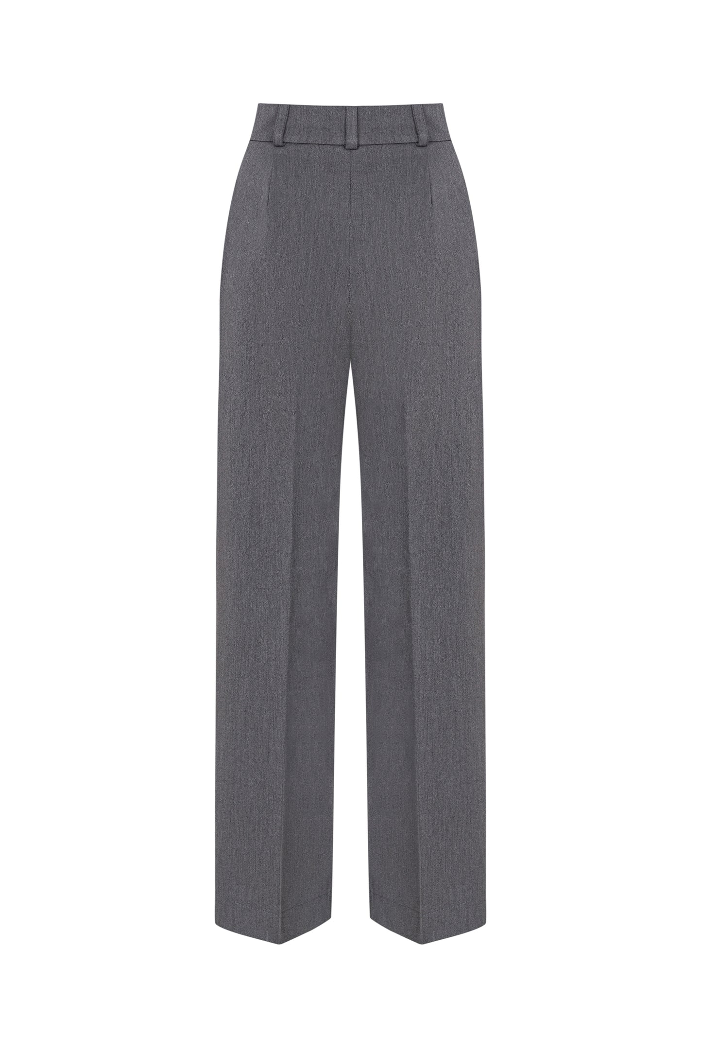 Professional women’s suit set featuring gray palazzo pants.