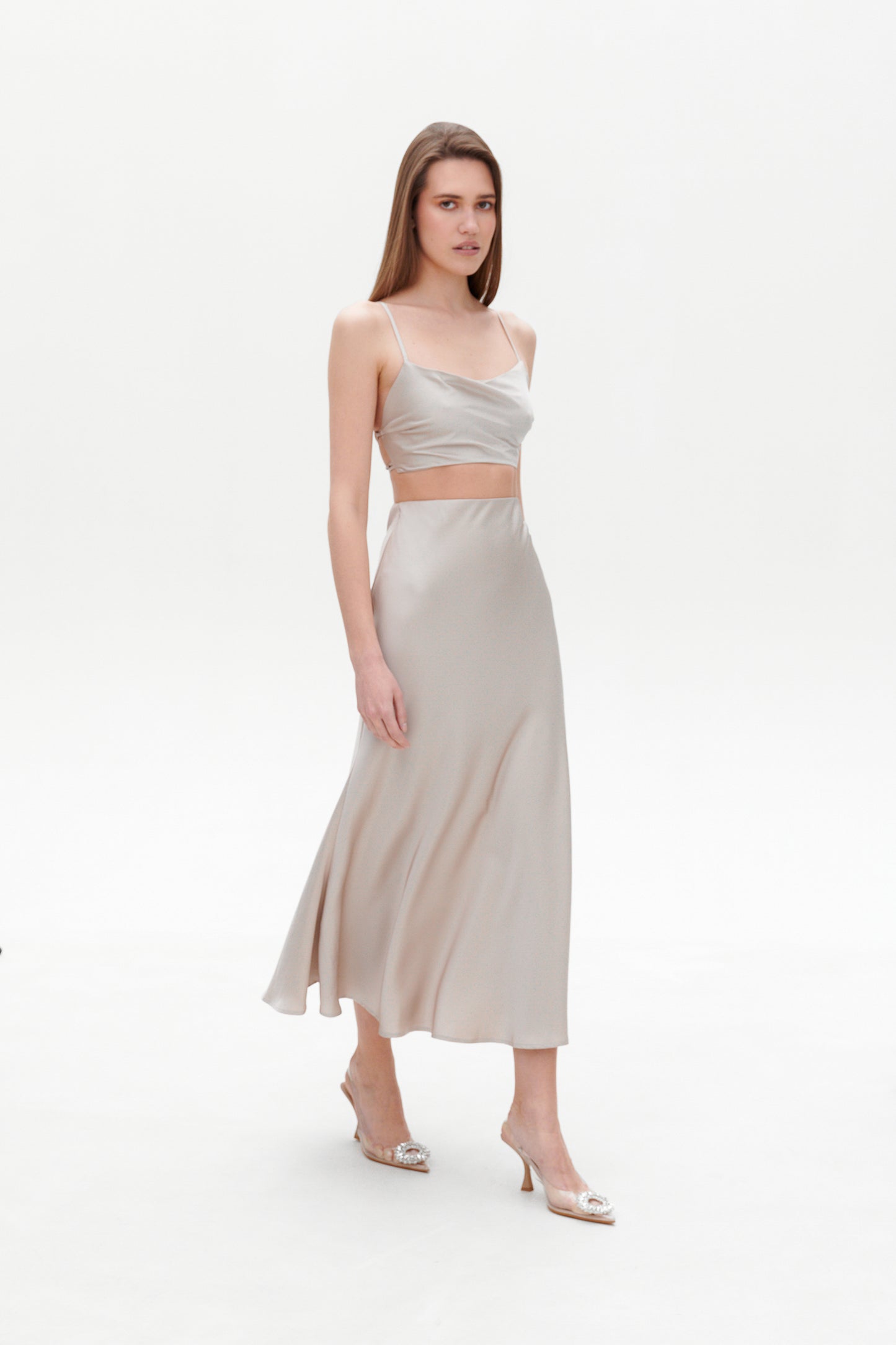 Beige satin skirt