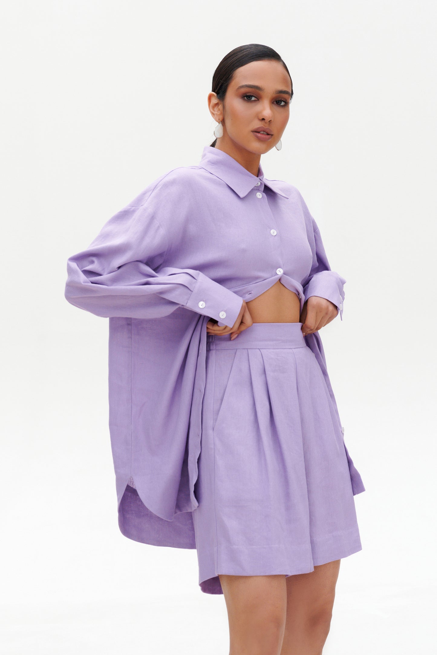 Lavender linen shorts