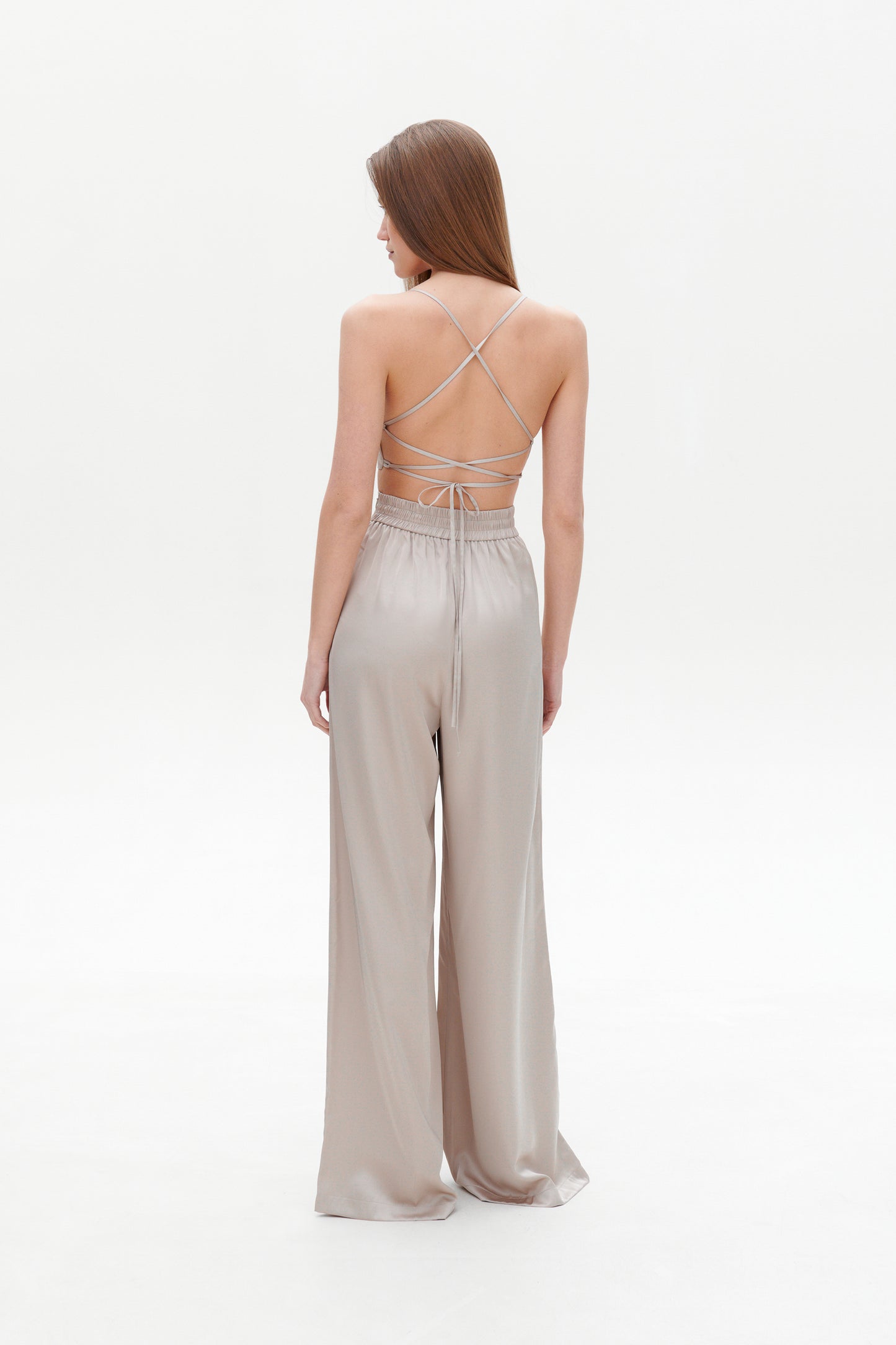 Beige Satin Palazzo Pants – Wide-Leg High-Waist Elegance