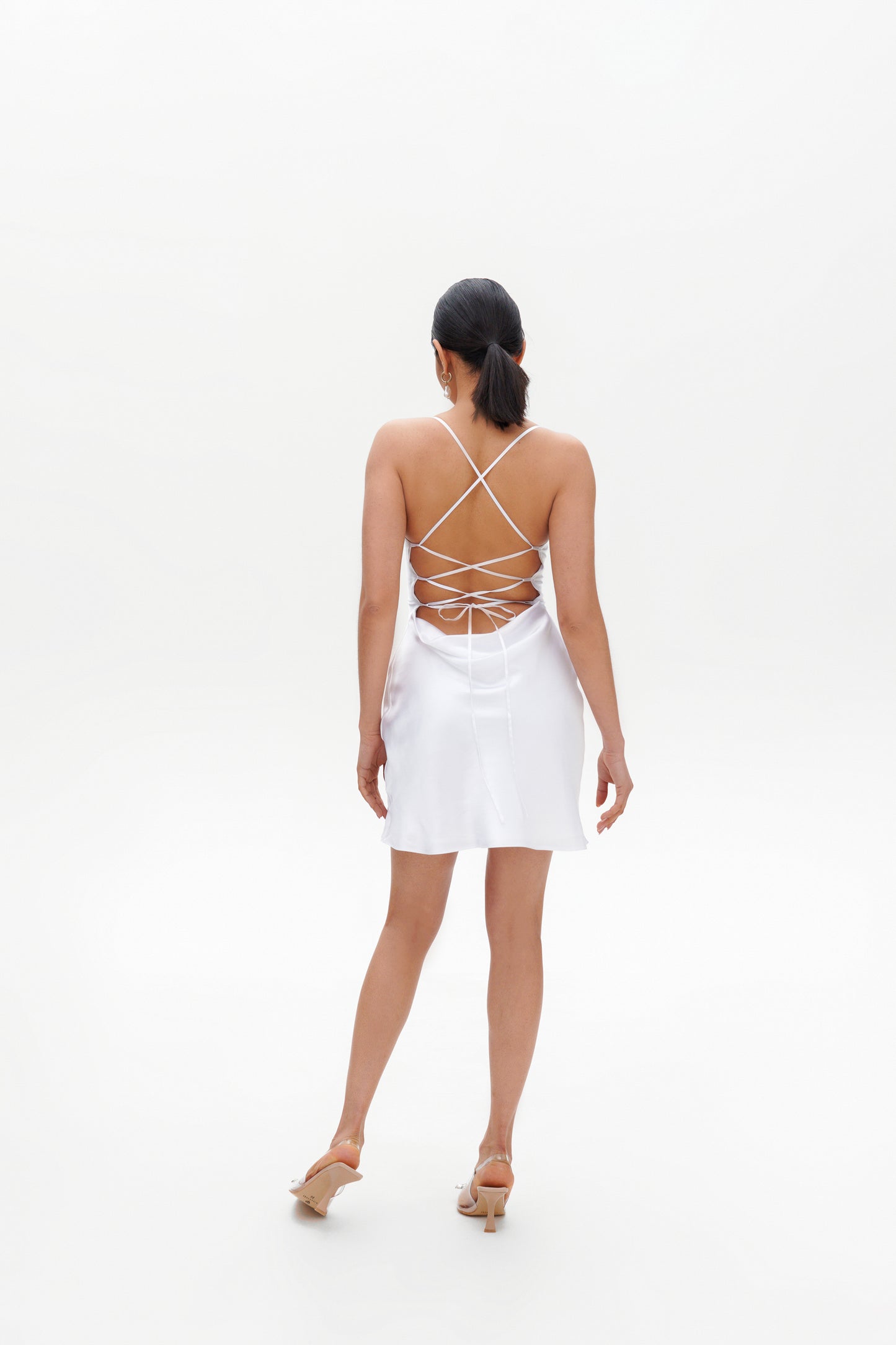 White Slip Mini Dress – Elegant Satin Short White Dress for Women