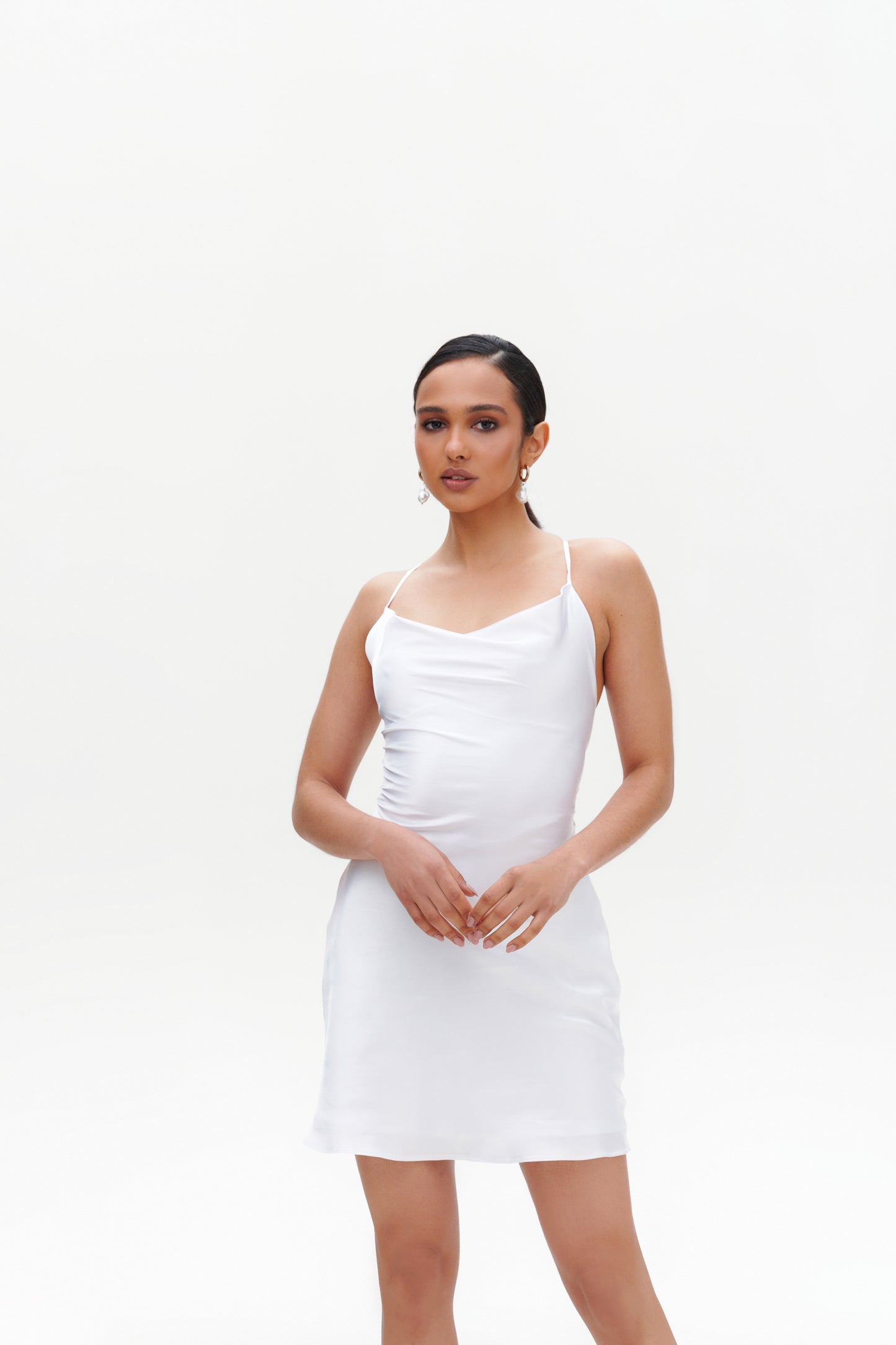 White Slip Mini Dress – Elegant Satin Short White Dress for Women