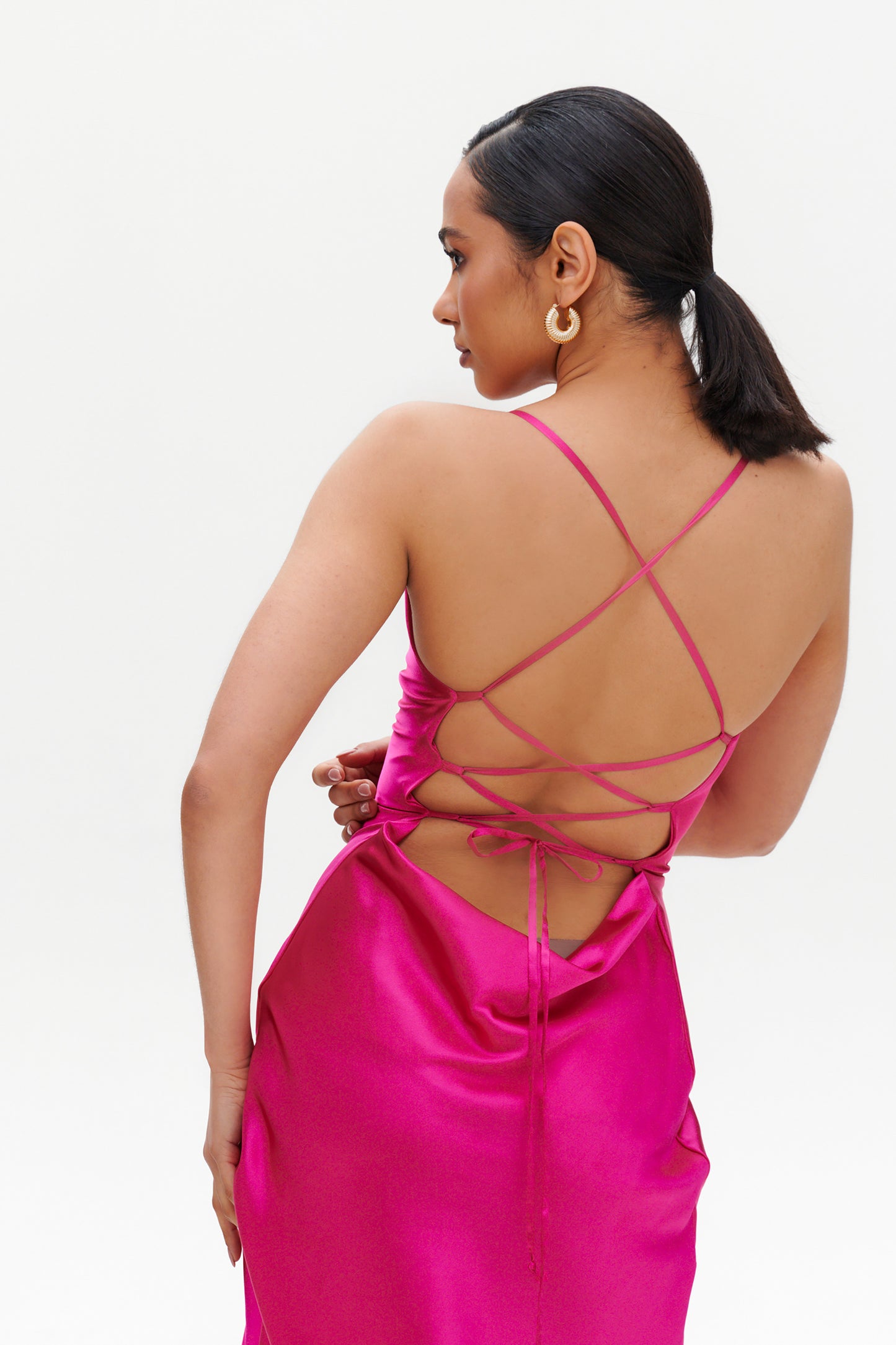 Fuchsia Slip Mini Dress front view – chic satin short dress
