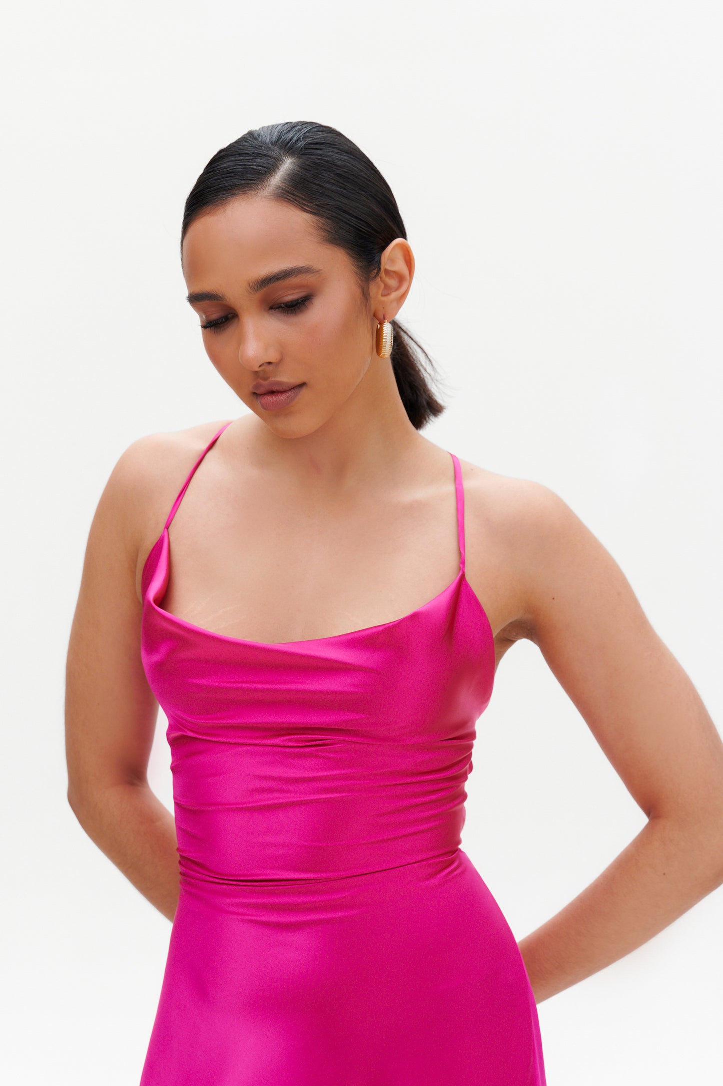 Fuchsia slip midi dress