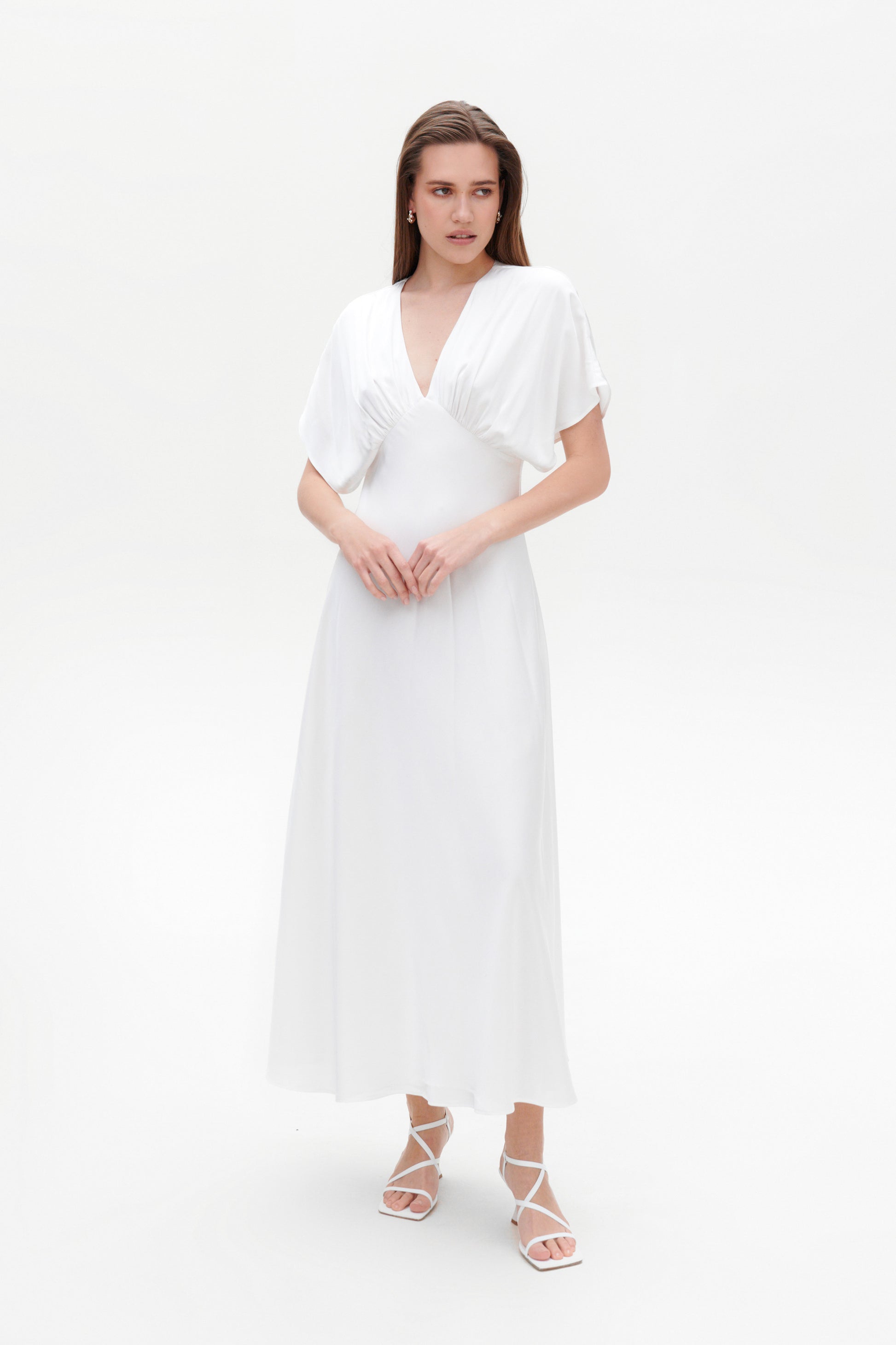 White Gretta Dress satin fabric