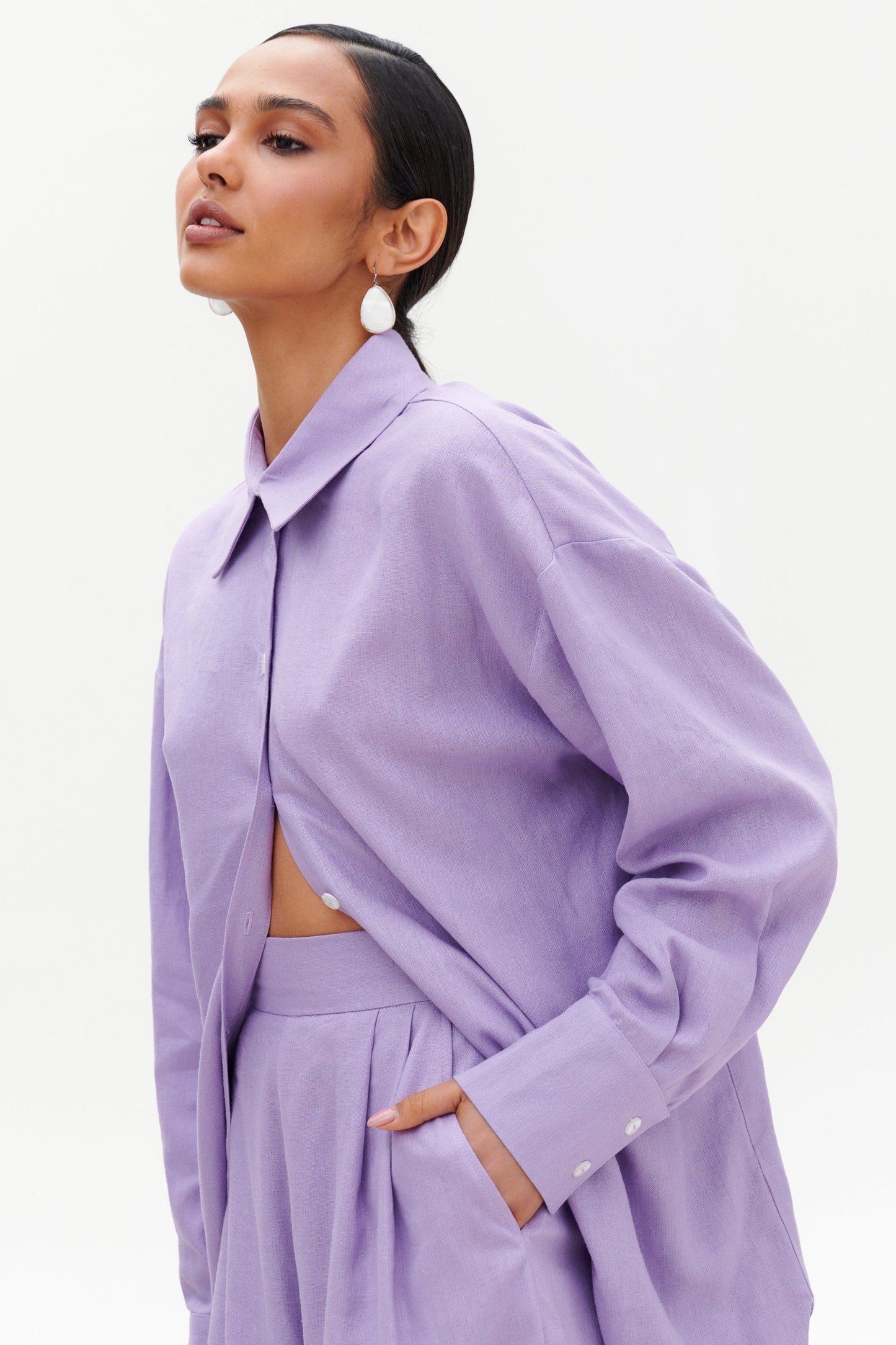 Lavender linen shorts