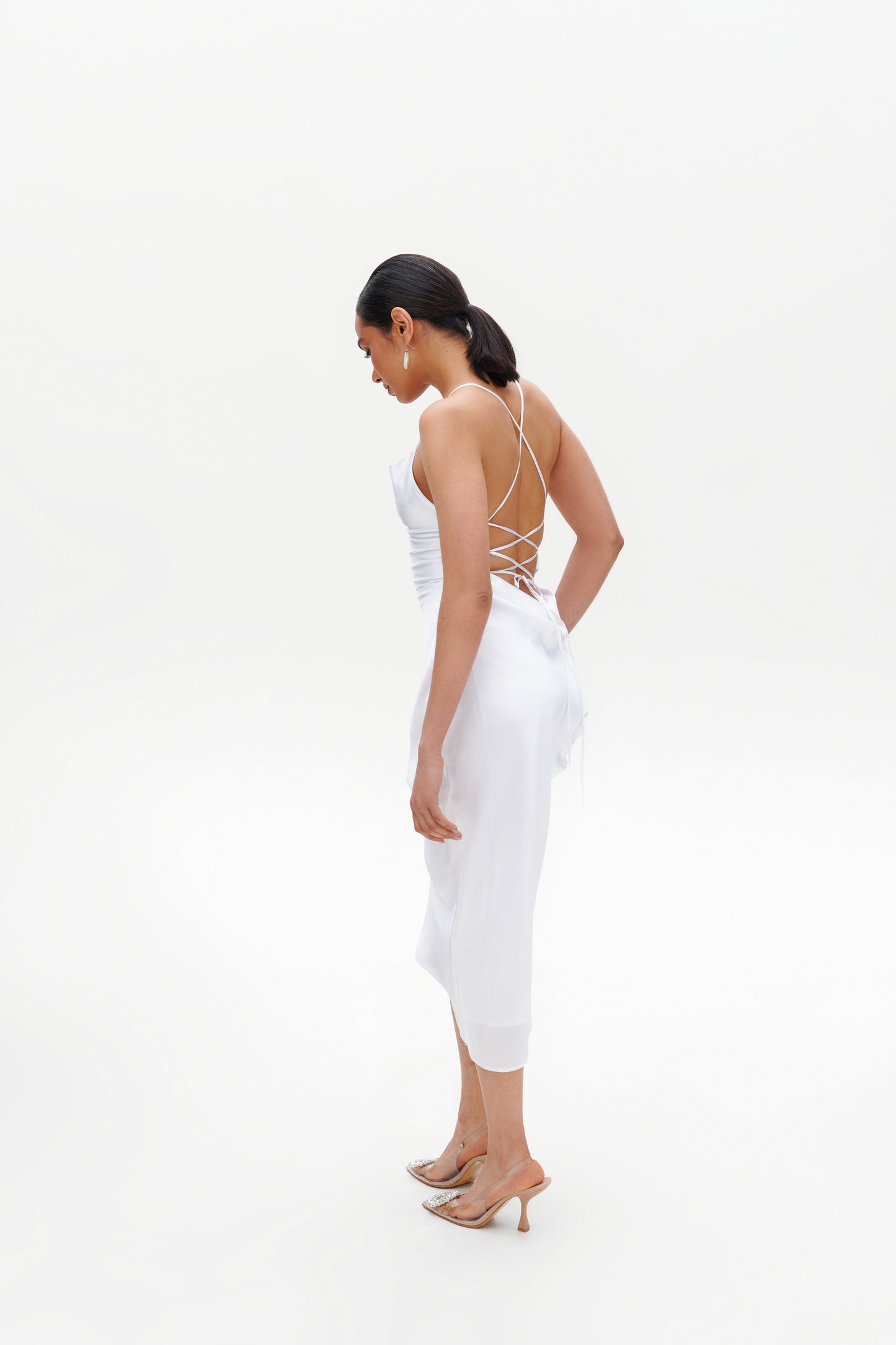 White Slip Midi Dress – Elegant Satin White Midi Dress for Women