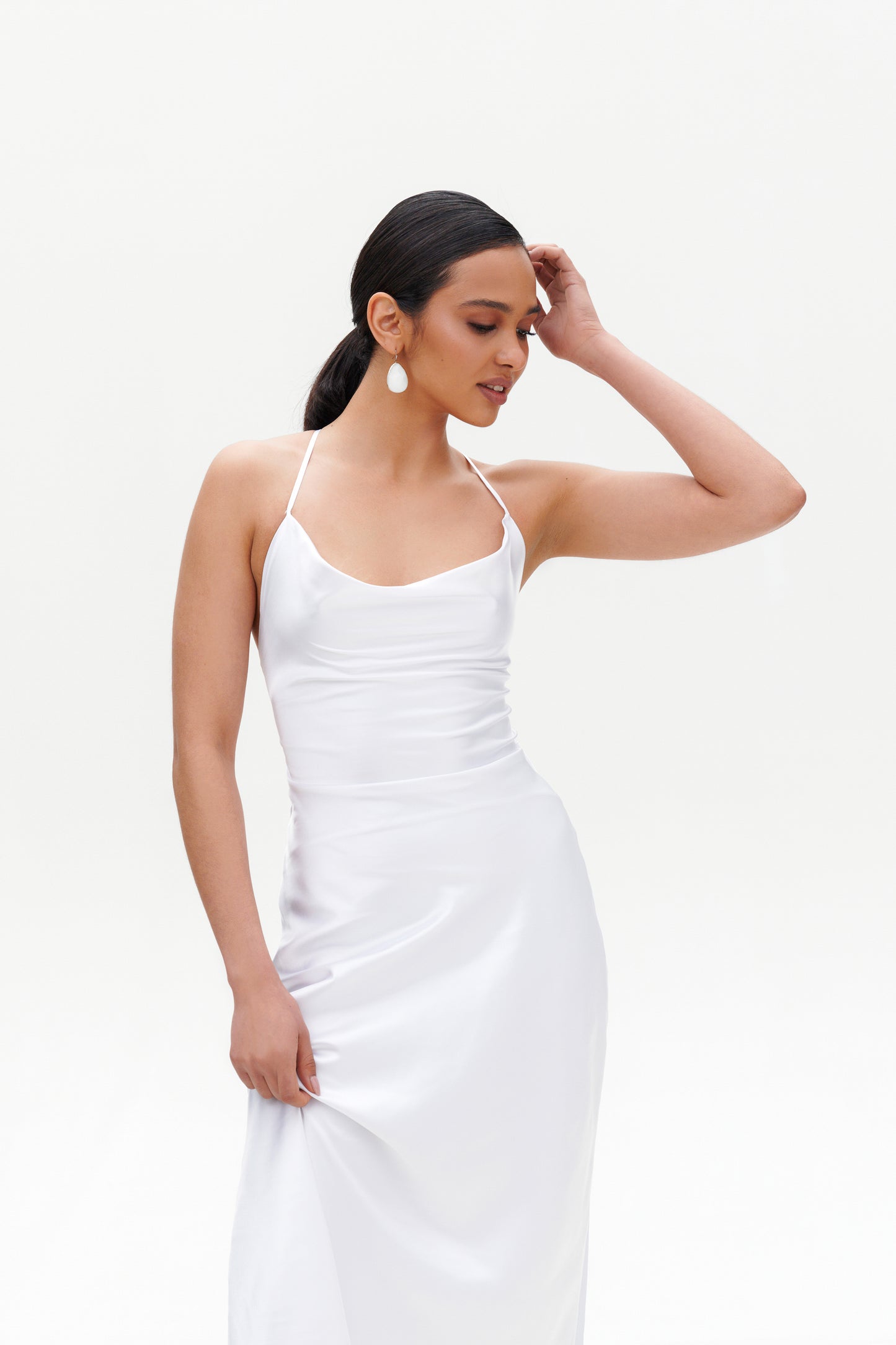 White Slip Midi Dress – Elegant Satin White Midi Dress for Women