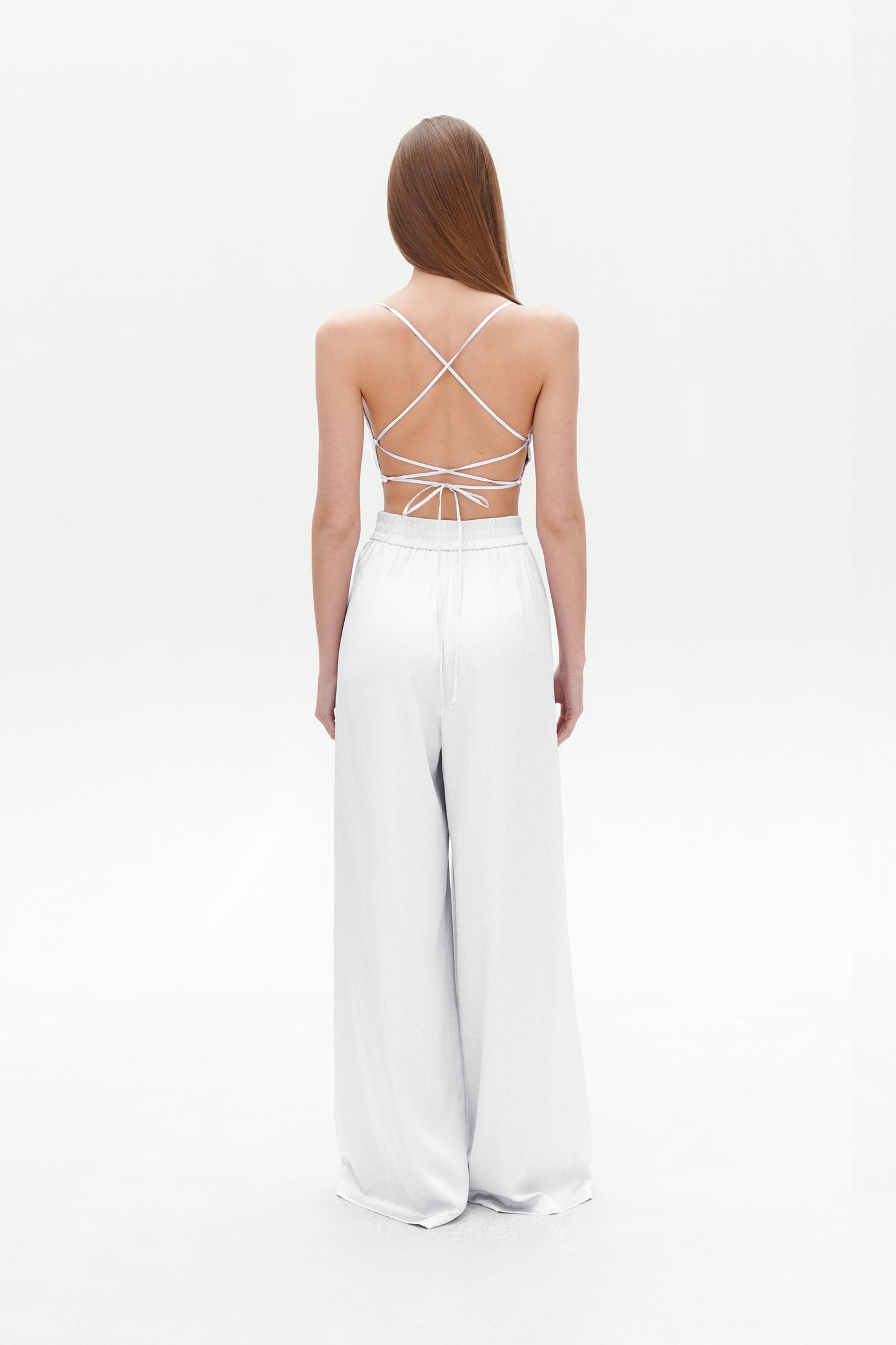 White Satin Palazzo Pants – High Rise Wide Leg Trousers