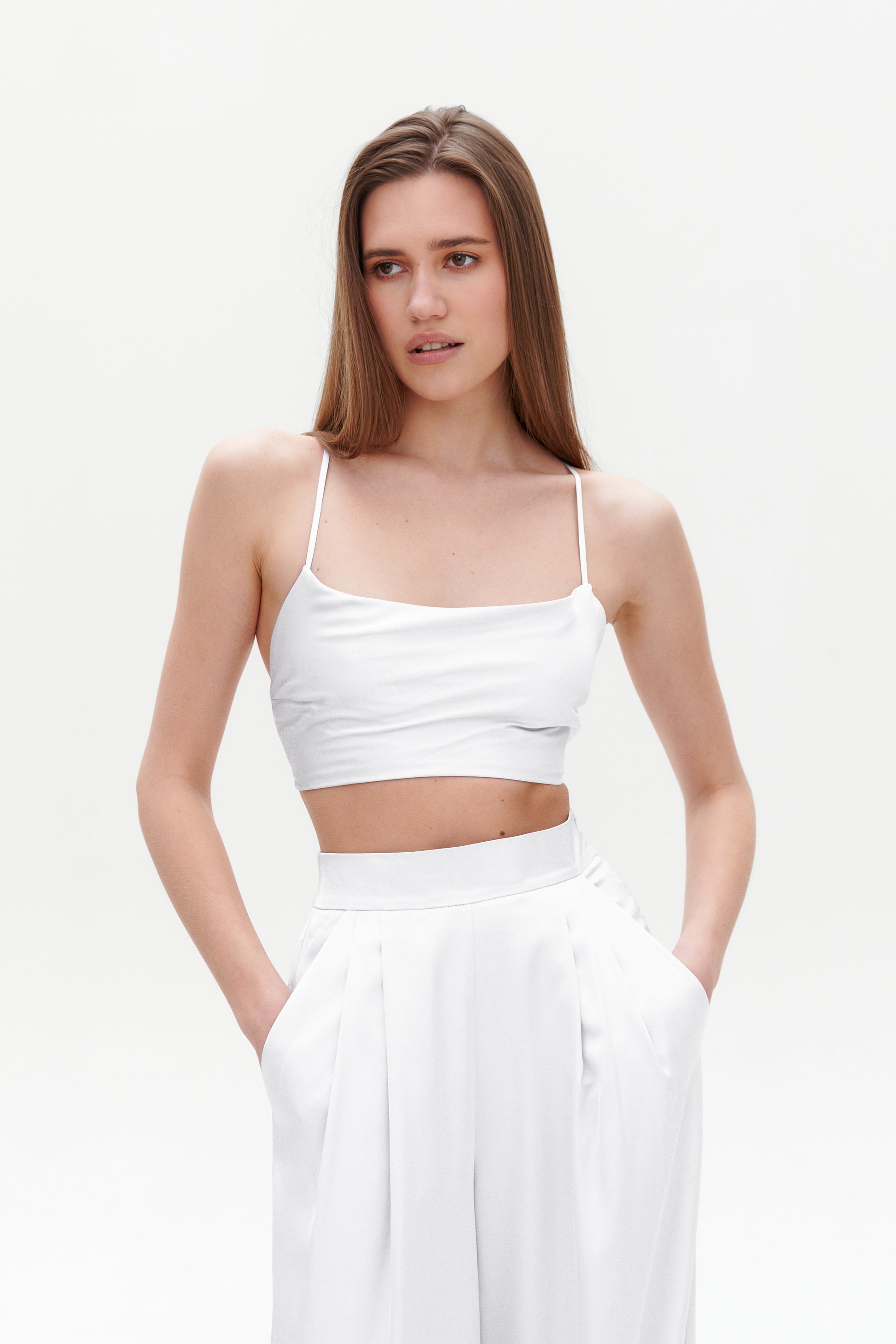 White Satin Palazzo Pants back view