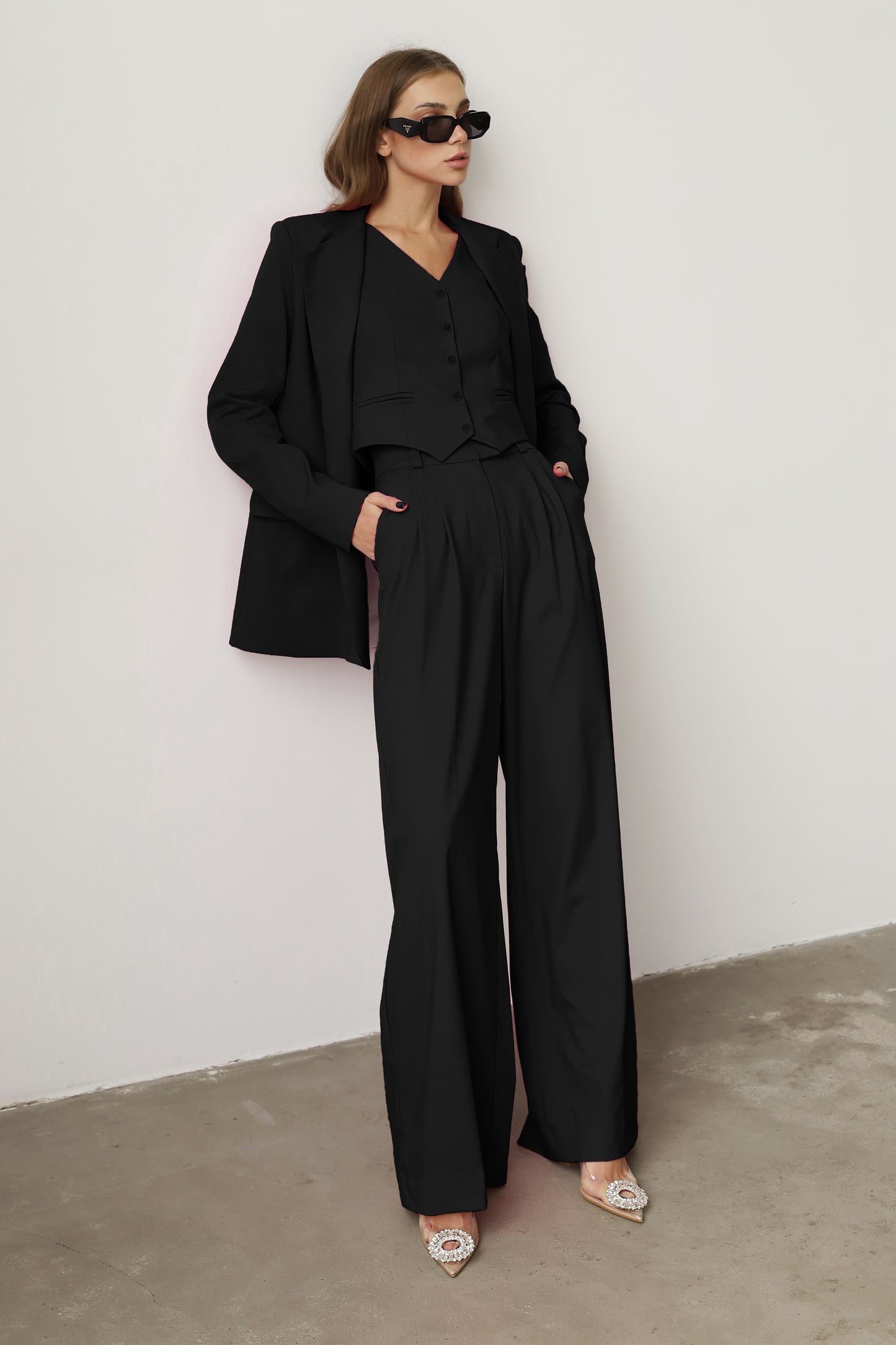 three piece black suit
