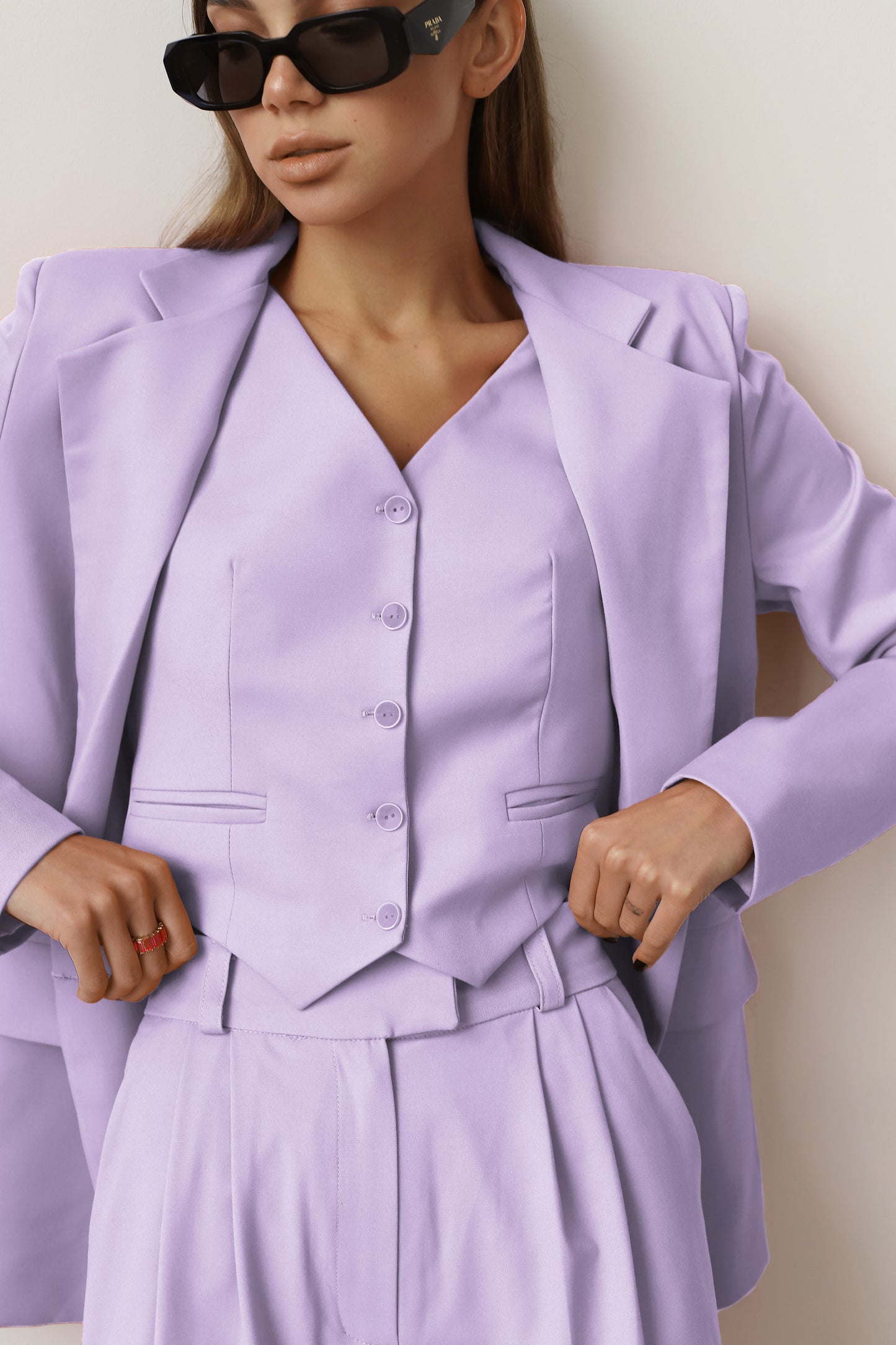 lilac pants and blazer suit