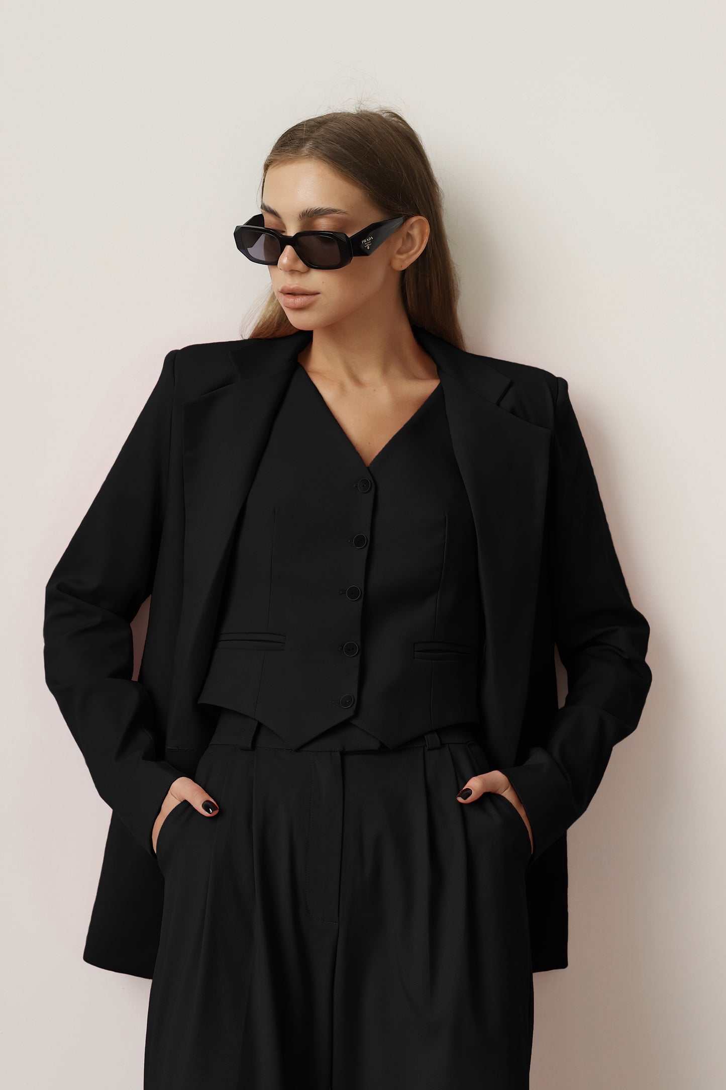 Black blazer and shorts suit