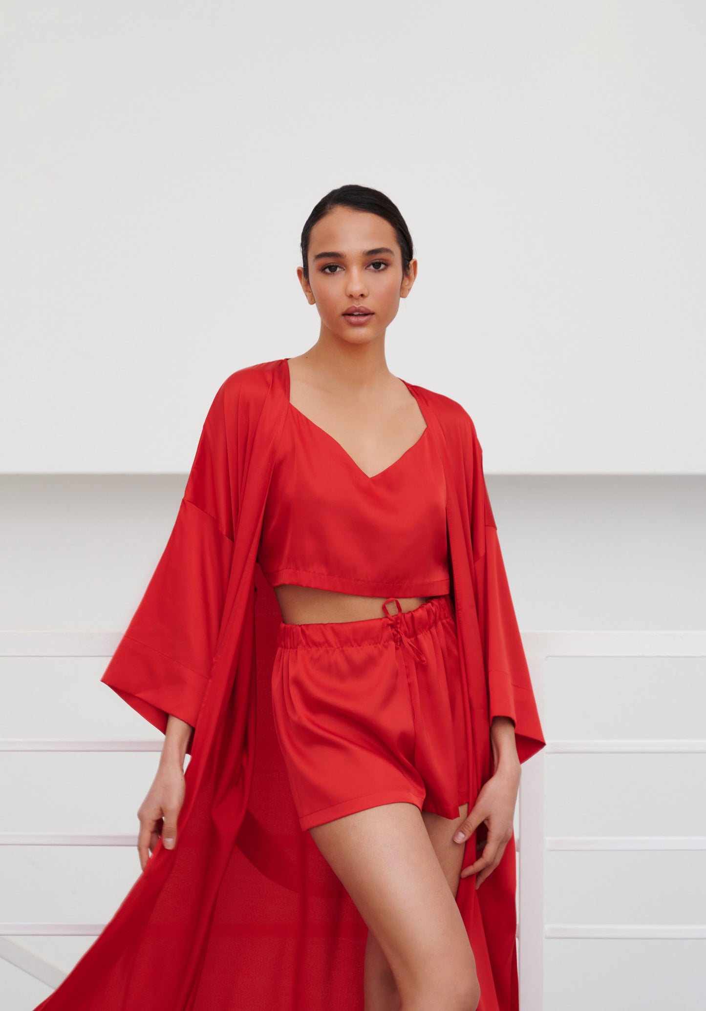 Red Satin Robe – Elegant Kimono Loungewear