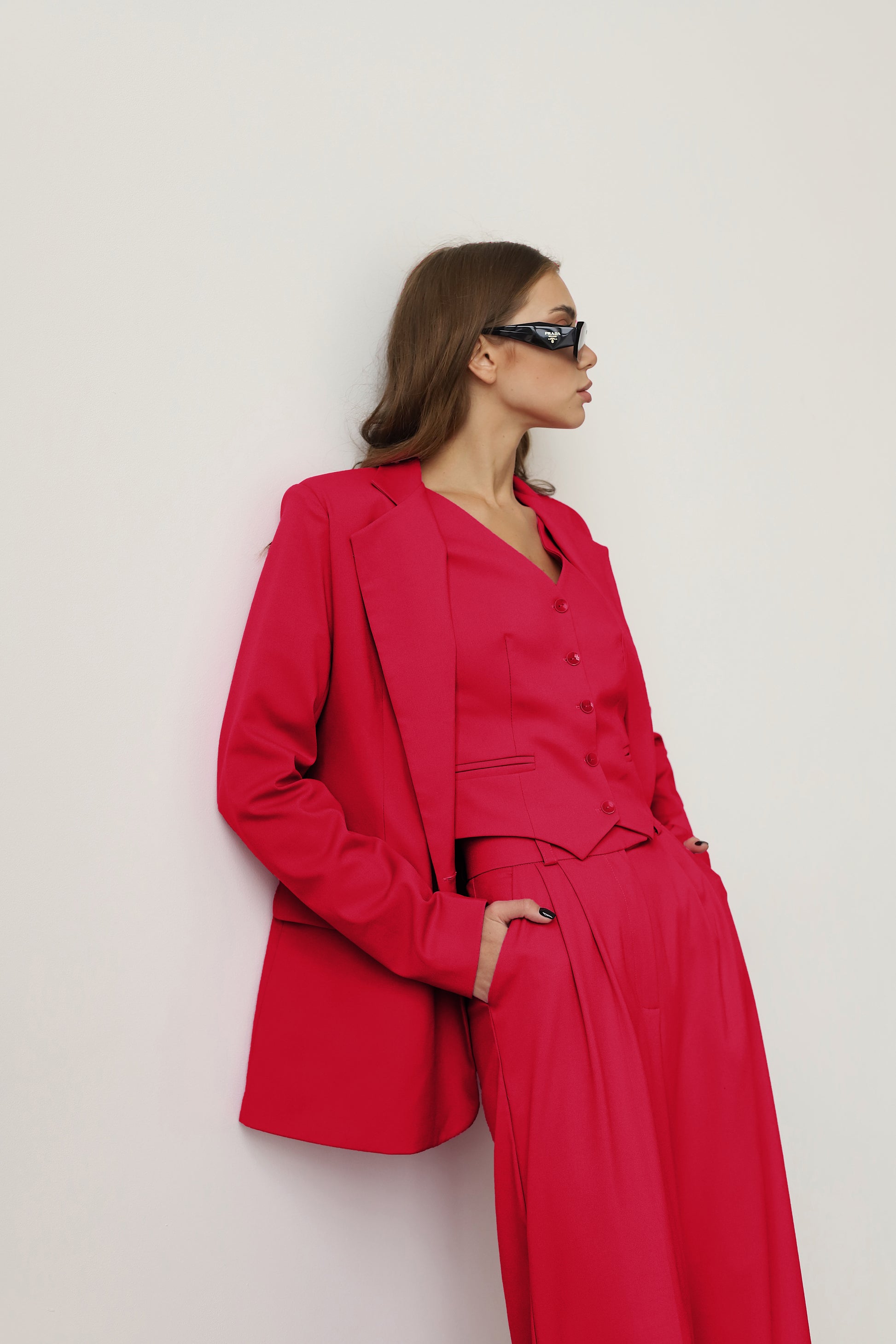 three piece red suit