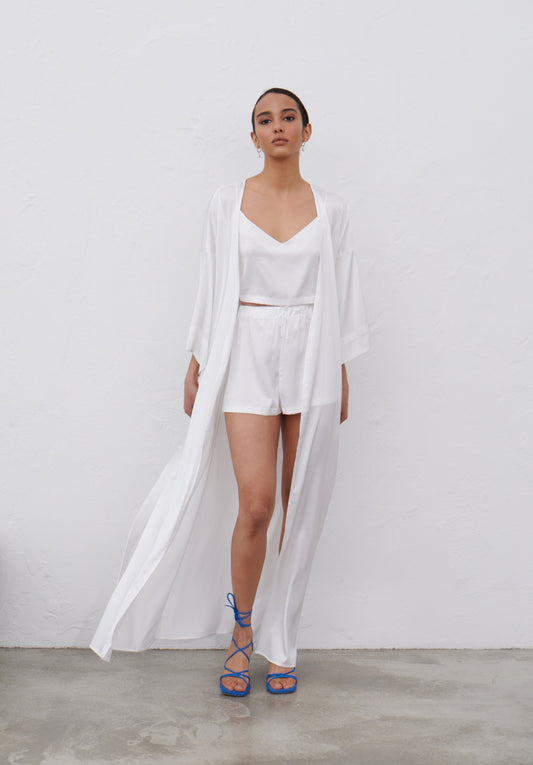 Bridal white satin robe front view