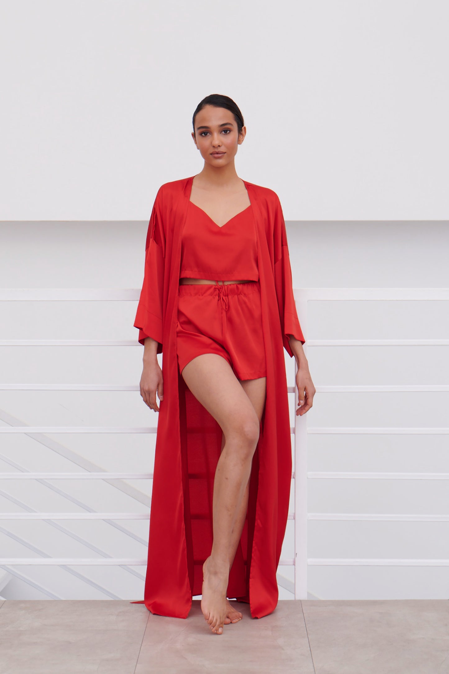 Red Satin Robe – Elegant Kimono Loungewear