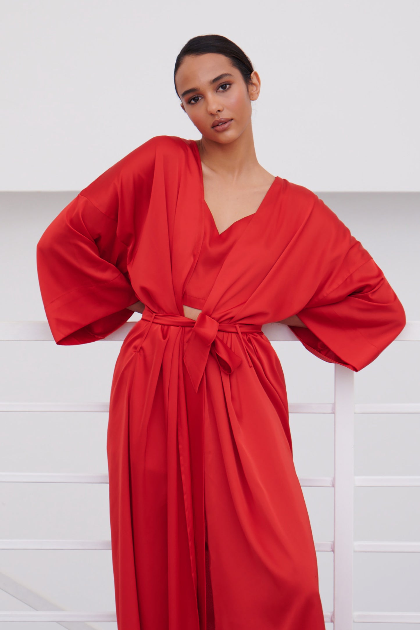 Red Satin Robe – Elegant Kimono Loungewear
