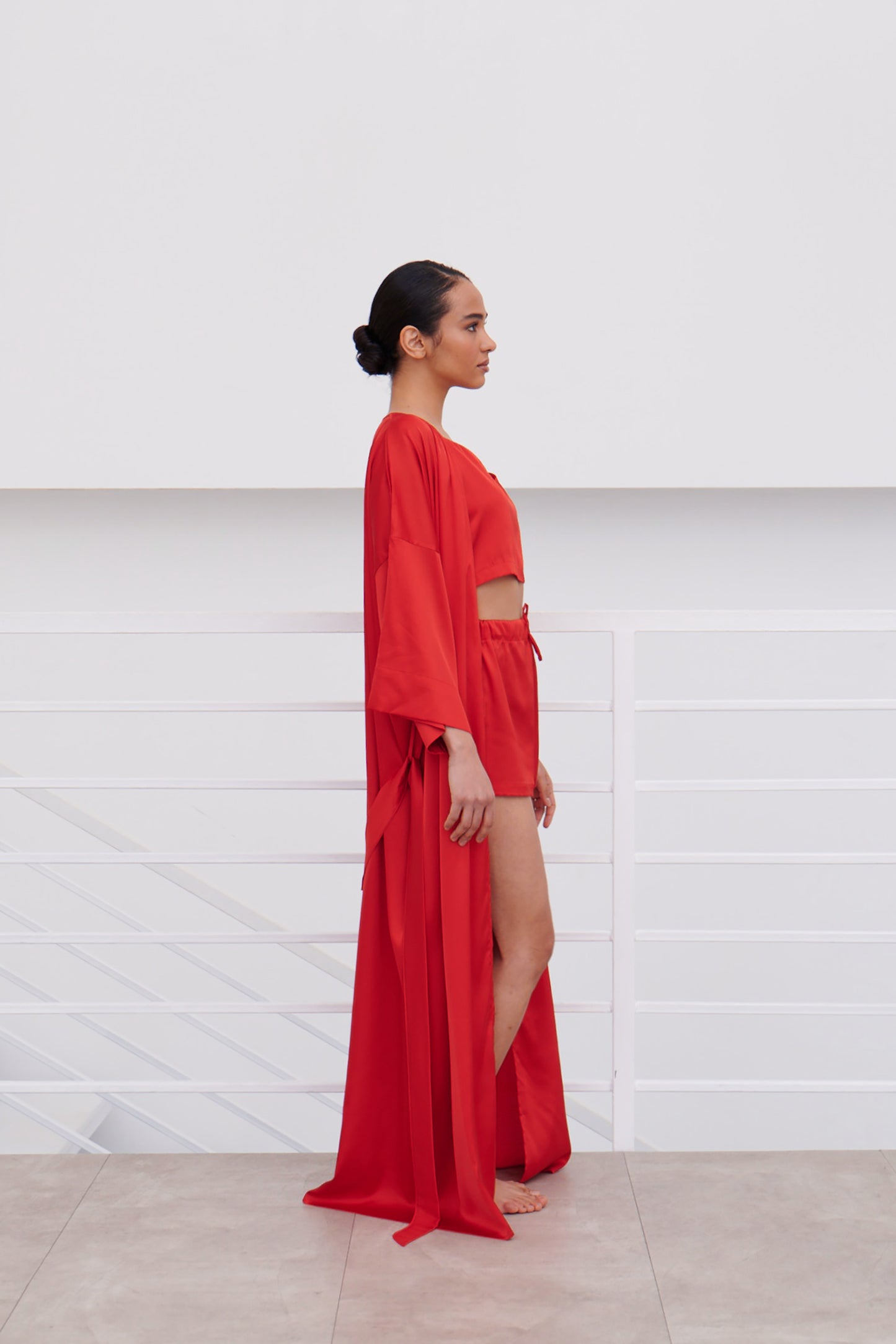Red Satin Robe – Elegant Kimono Loungewear