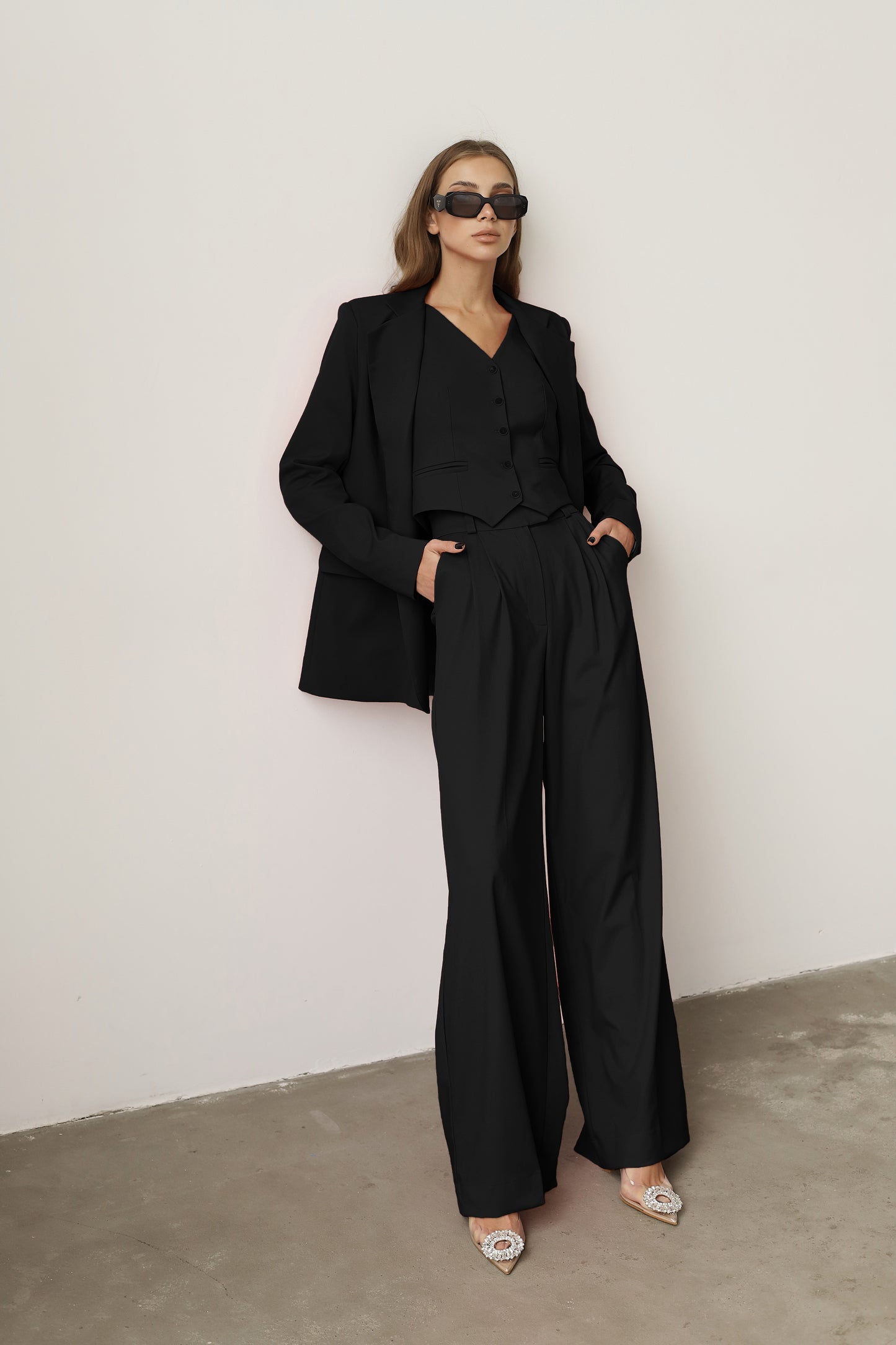 three piece black suit
