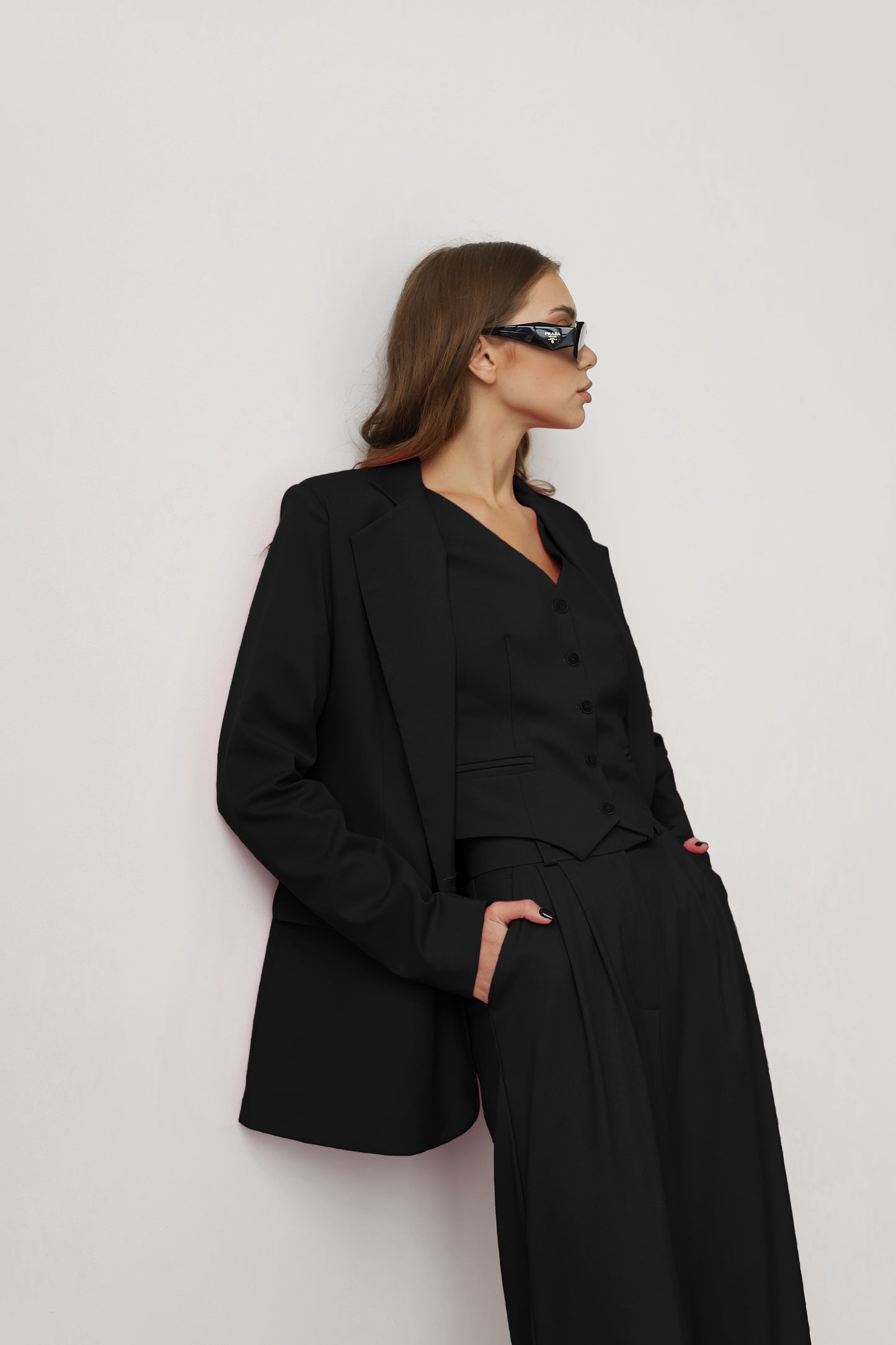 three piece black suit