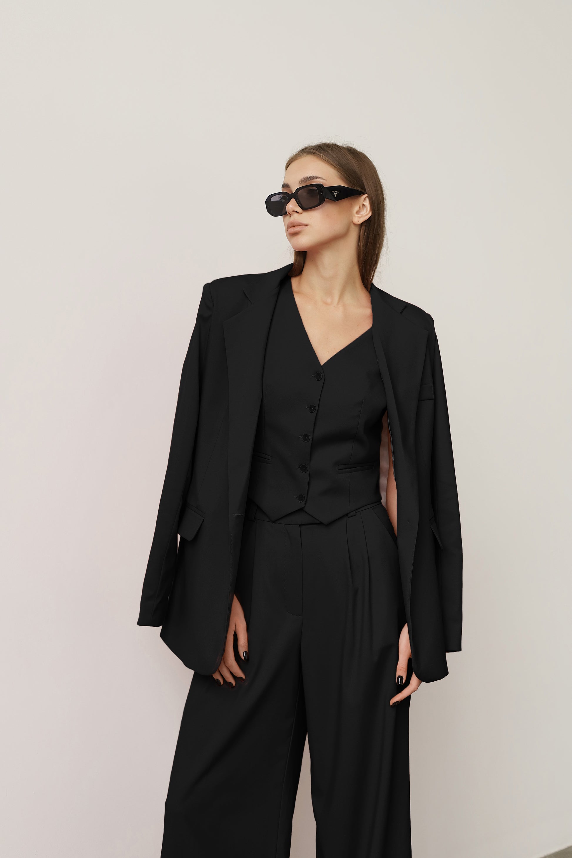 three piece black suit