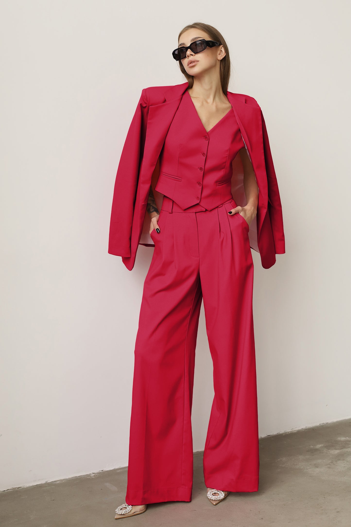 three piece red suit
