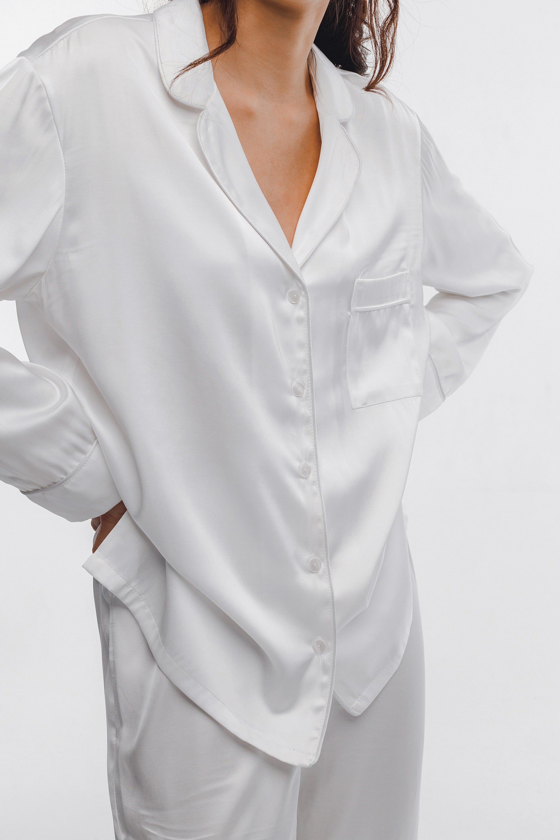 White silk pajamas