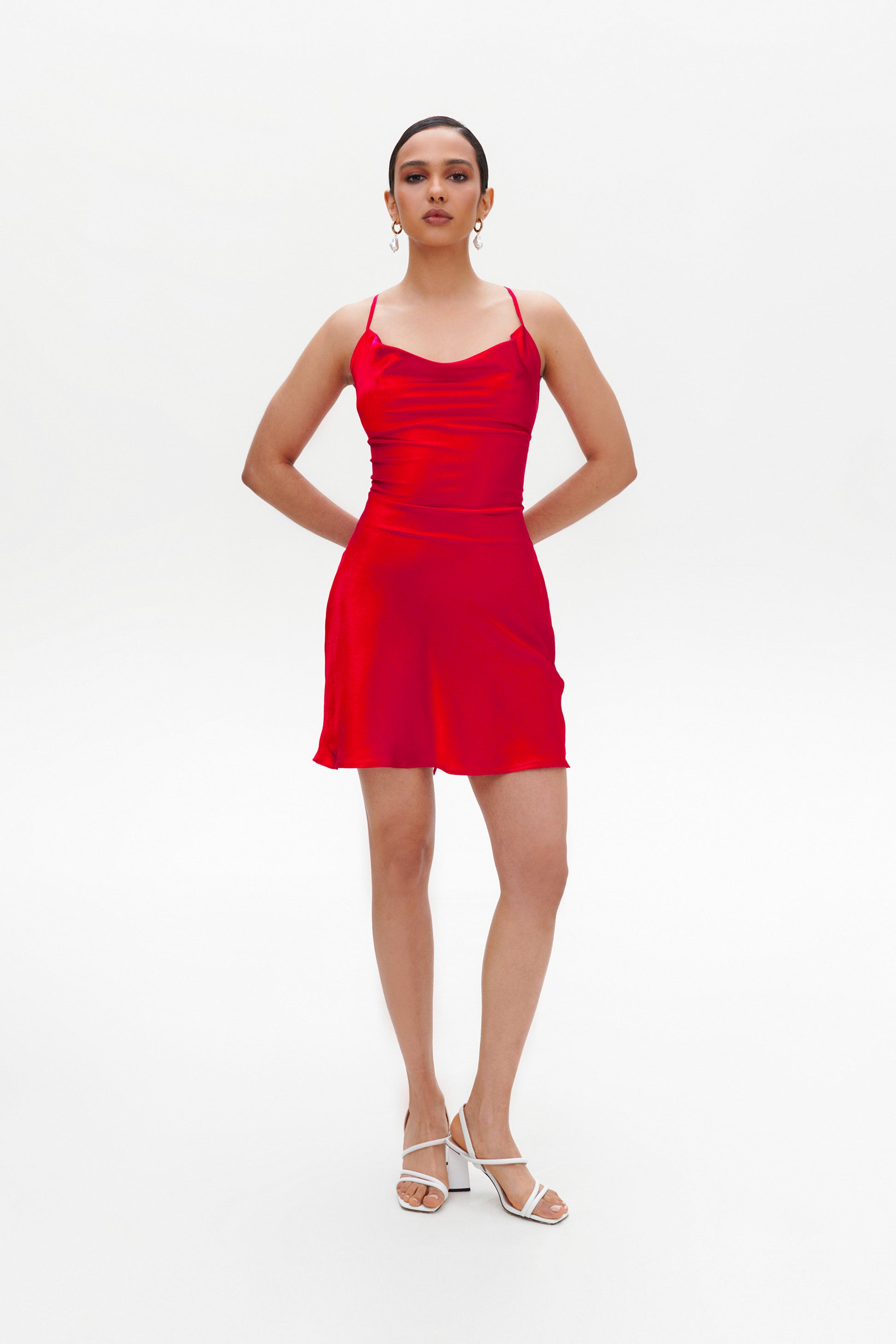 Red slip mini dress